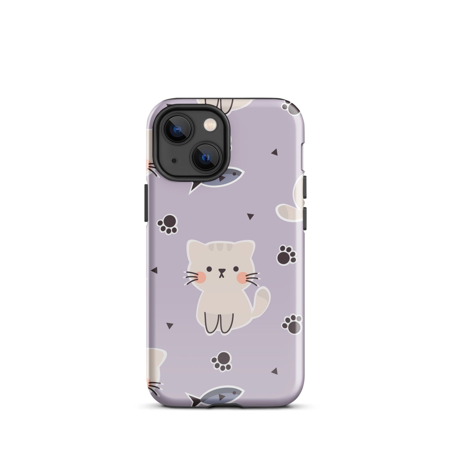 Cute Cat Phone Case with Fish - Purple Background Dual - Layer Protection - Sublimegifts4u.com