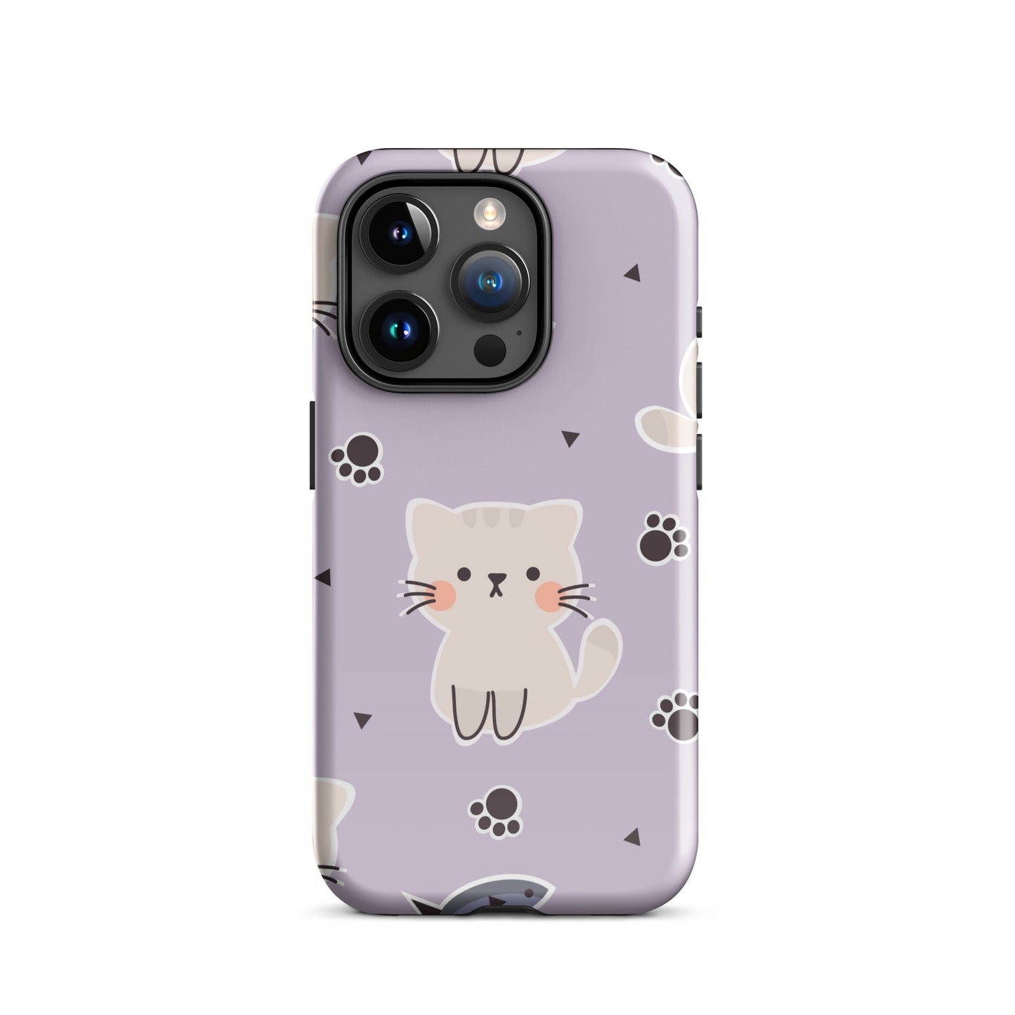 Cute Cat Phone Case with Fish - Purple Background Dual - Layer Protection - Sublimegifts4u.com