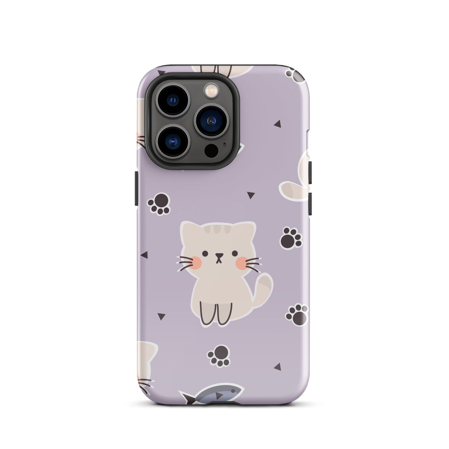 Cute Cat Phone Case with Fish - Purple Background Dual - Layer Protection - Sublimegifts4u.com