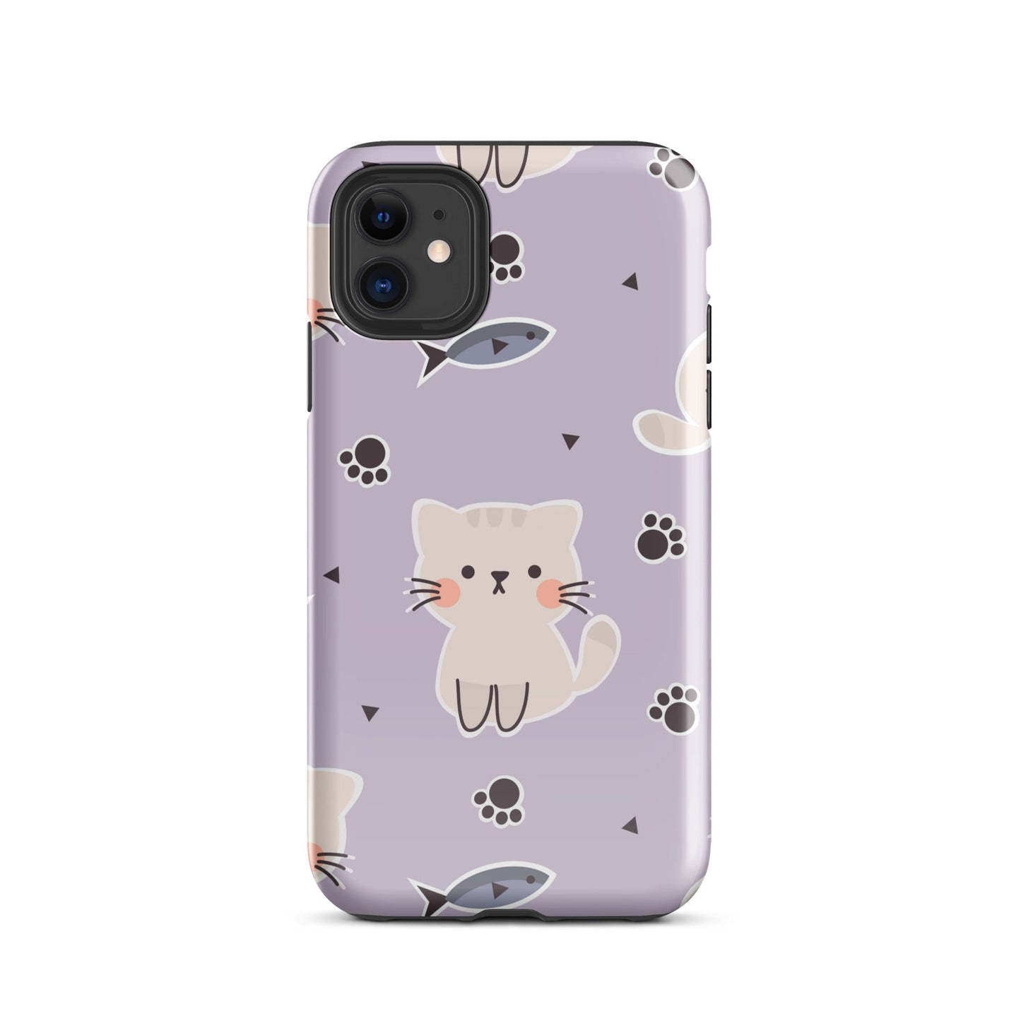 Cute Cat Phone Case with Fish - Purple Background Dual - Layer Protection - Sublimegifts4u.com