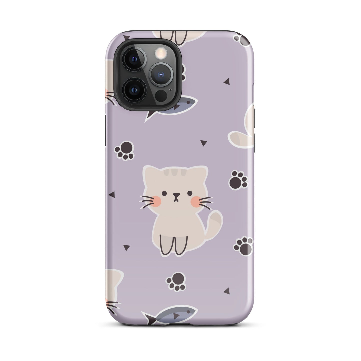 Cute Cat Phone Case with Fish - Purple Background Dual - Layer Protection - Sublimegifts4u.com