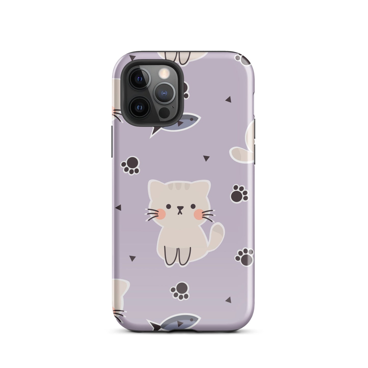 Cute Cat Phone Case with Fish - Purple Background Dual - Layer Protection - Sublimegifts4u.com