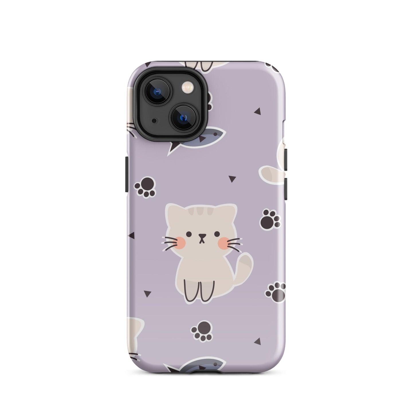 Cute Cat Phone Case with Fish - Purple Background Dual - Layer Protection - Sublimegifts4u.com