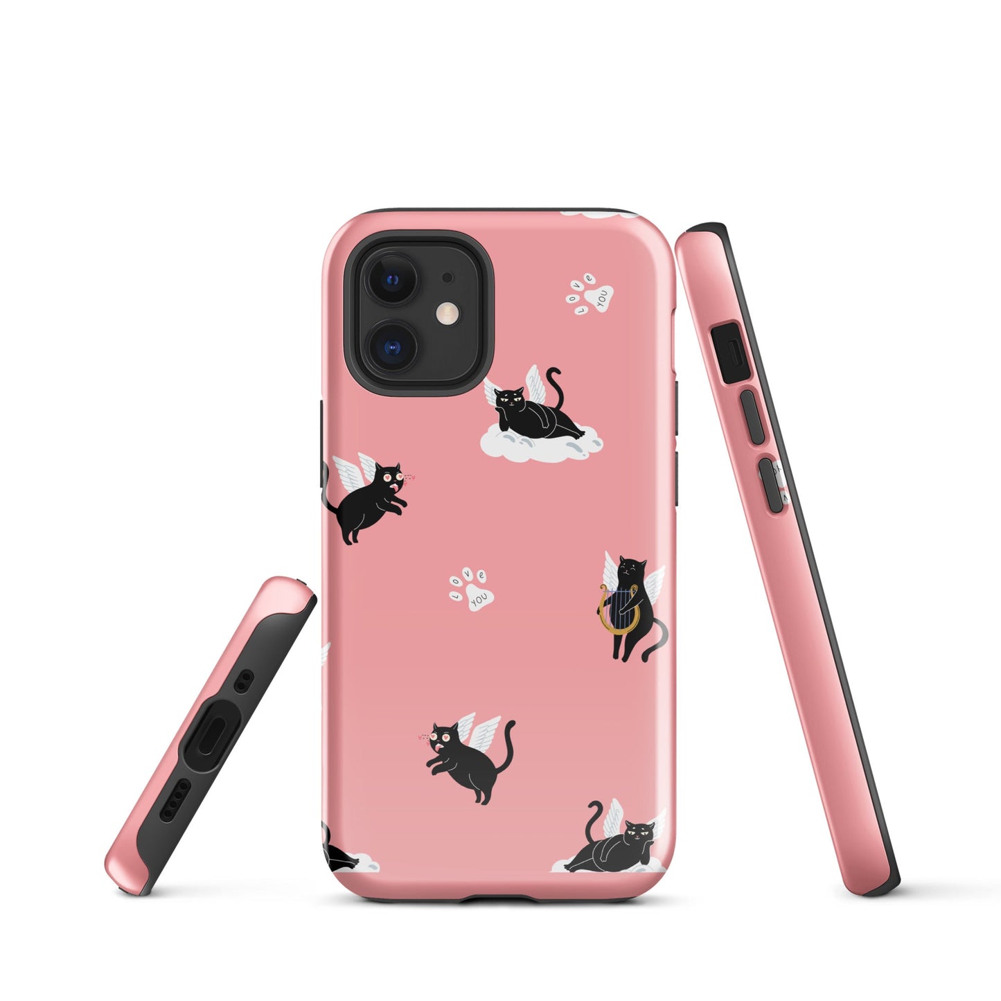 Cute Cat Wing Phone Case - Pink Background with Paw Prints - Sublimegifts4u.com