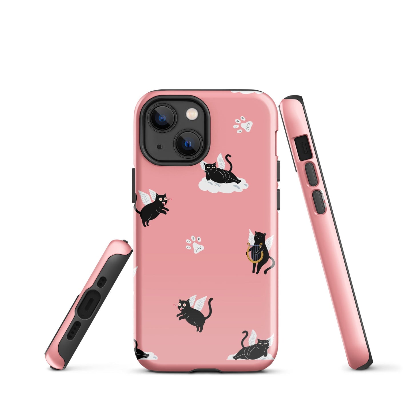 Cute Cat Wing Phone Case - Pink Background with Paw Prints - Sublimegifts4u.com