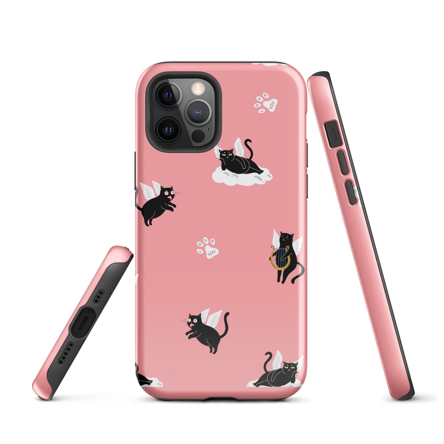 Cute Cat Wing Phone Case - Pink Background with Paw Prints - Sublimegifts4u.com