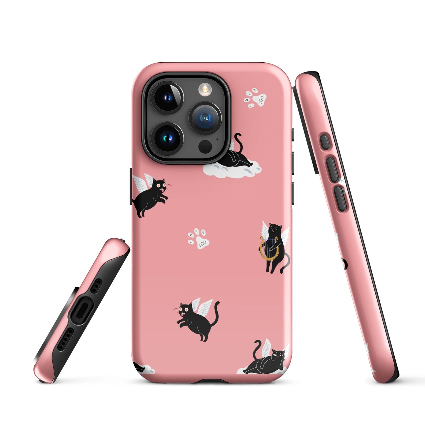 Cute Cat Wing Phone Case - Pink Background with Paw Prints - Sublimegifts4u.com