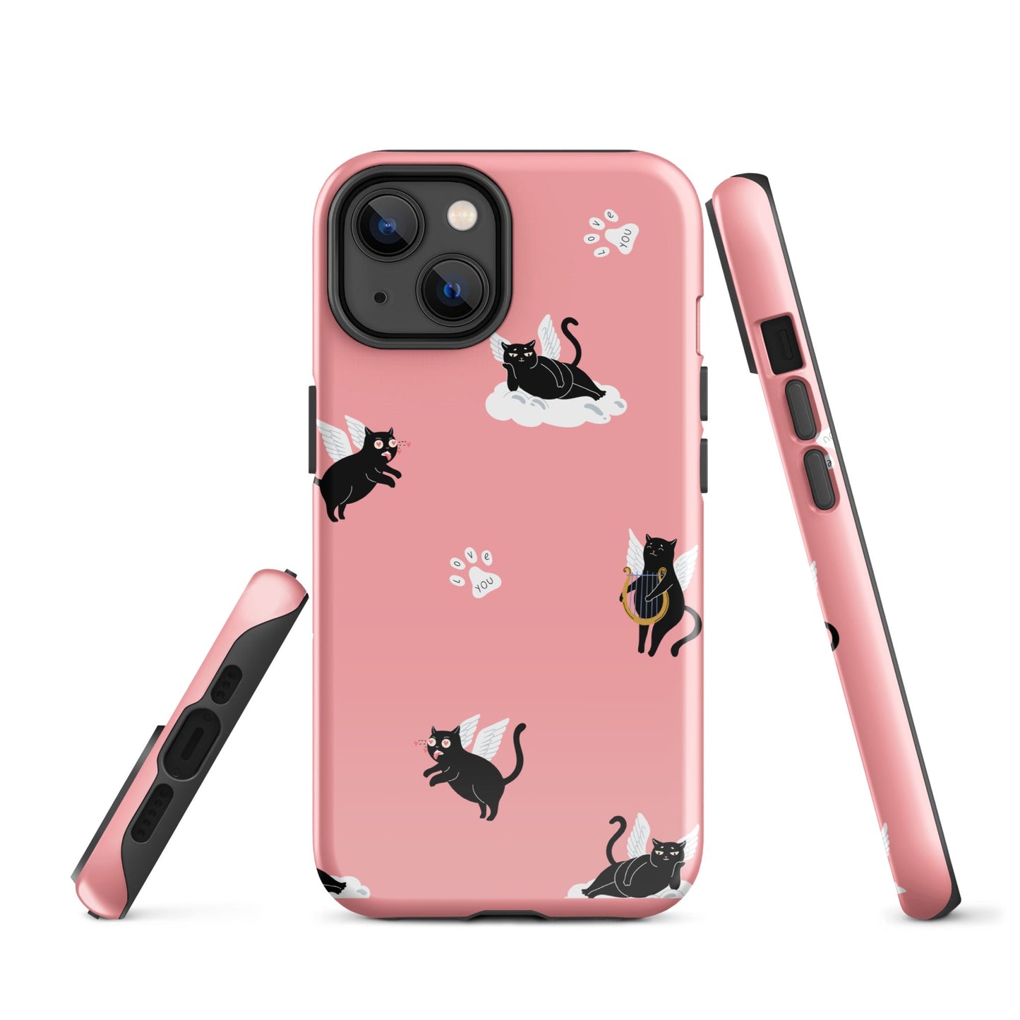 Cute Cat Wing Phone Case - Pink Background with Paw Prints - Sublimegifts4u.com