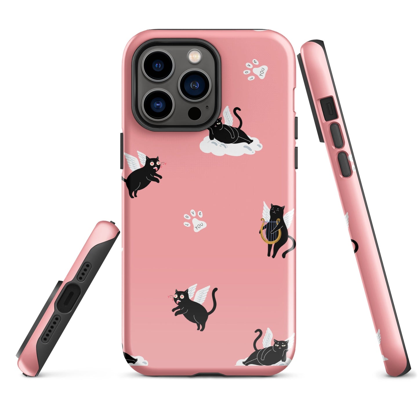 Cute Cat Wing Phone Case - Pink Background with Paw Prints - Sublimegifts4u.com