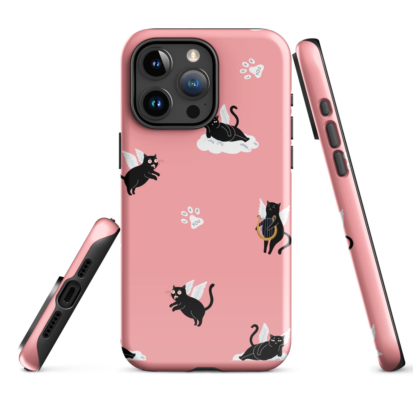 Cute Cat Wing Phone Case - Pink Background with Paw Prints - Sublimegifts4u.com