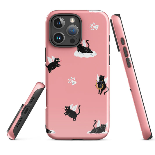 Cute Cat Wing Phone Case - Pink Background with Paw Prints - Sublimegifts4u.com