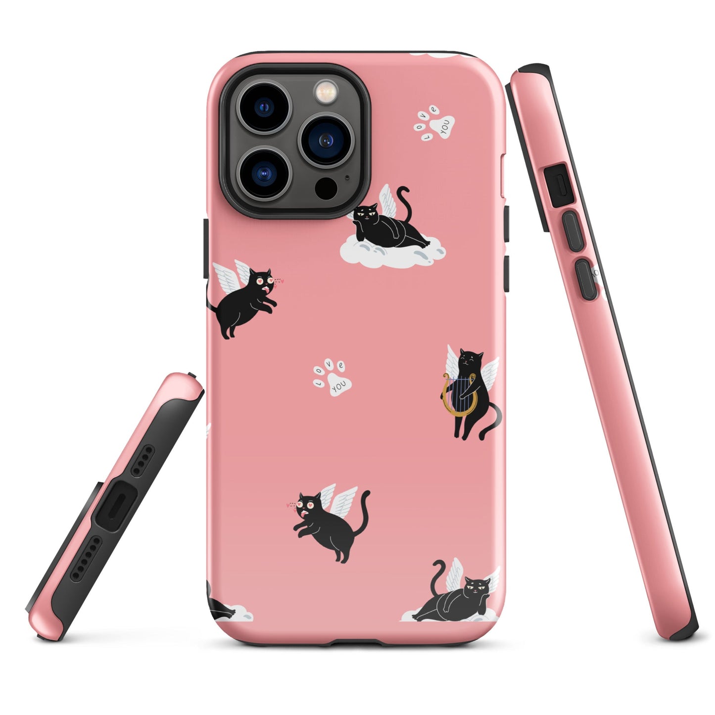 Cute Cat Wing Phone Case - Pink Background with Paw Prints - Sublimegifts4u.com