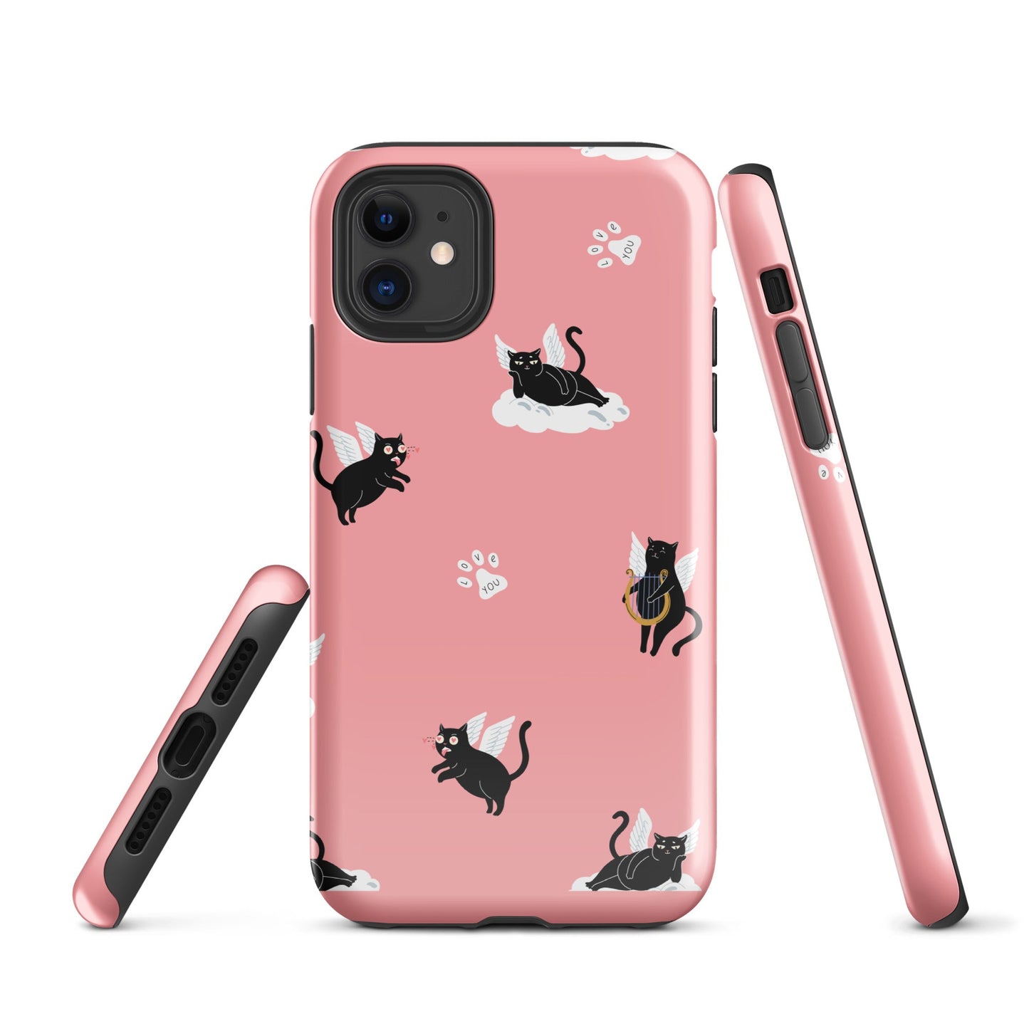 Cute Cat Wing Phone Case - Pink Background with Paw Prints - Sublimegifts4u.com