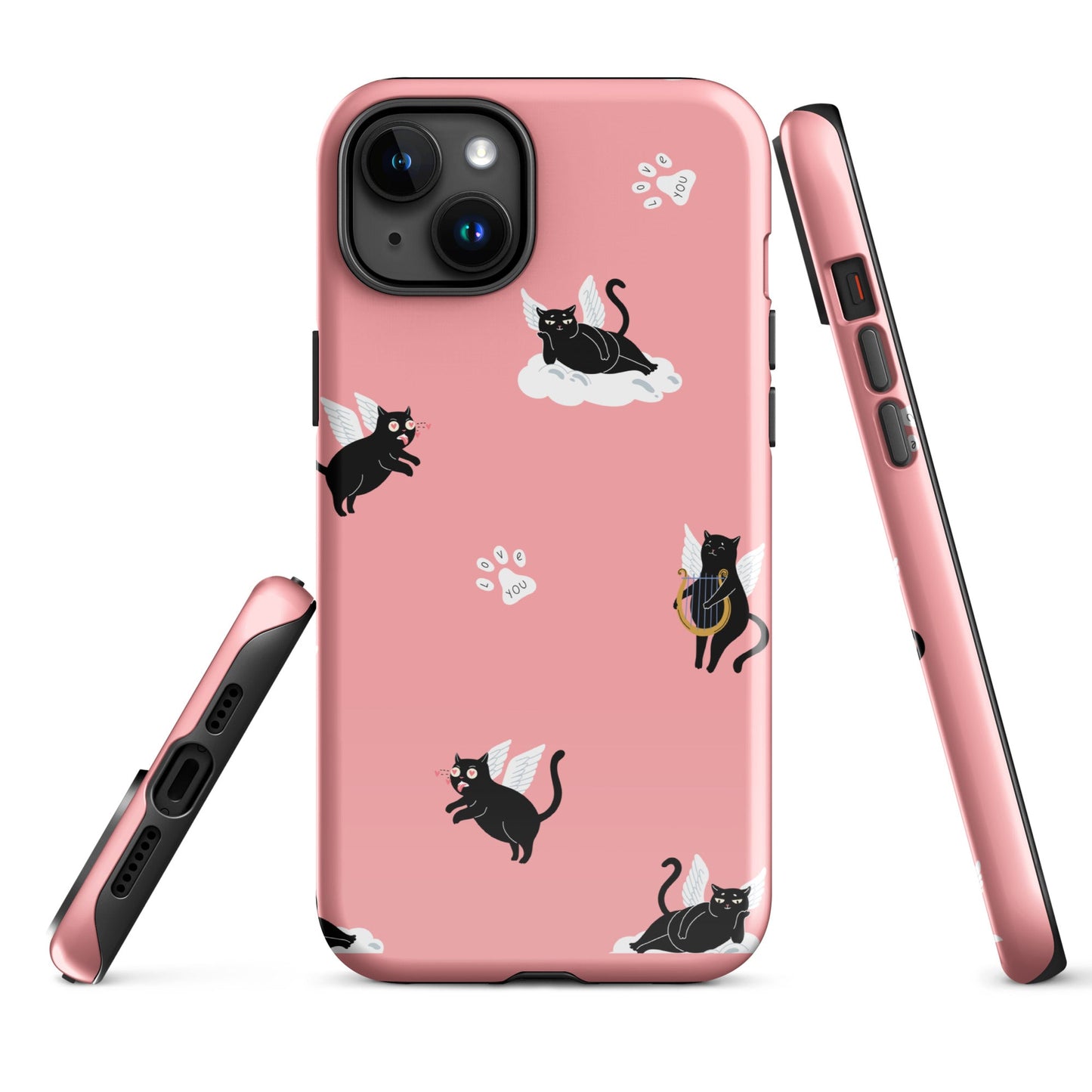 Cute Cat Wing Phone Case - Pink Background with Paw Prints - Sublimegifts4u.com