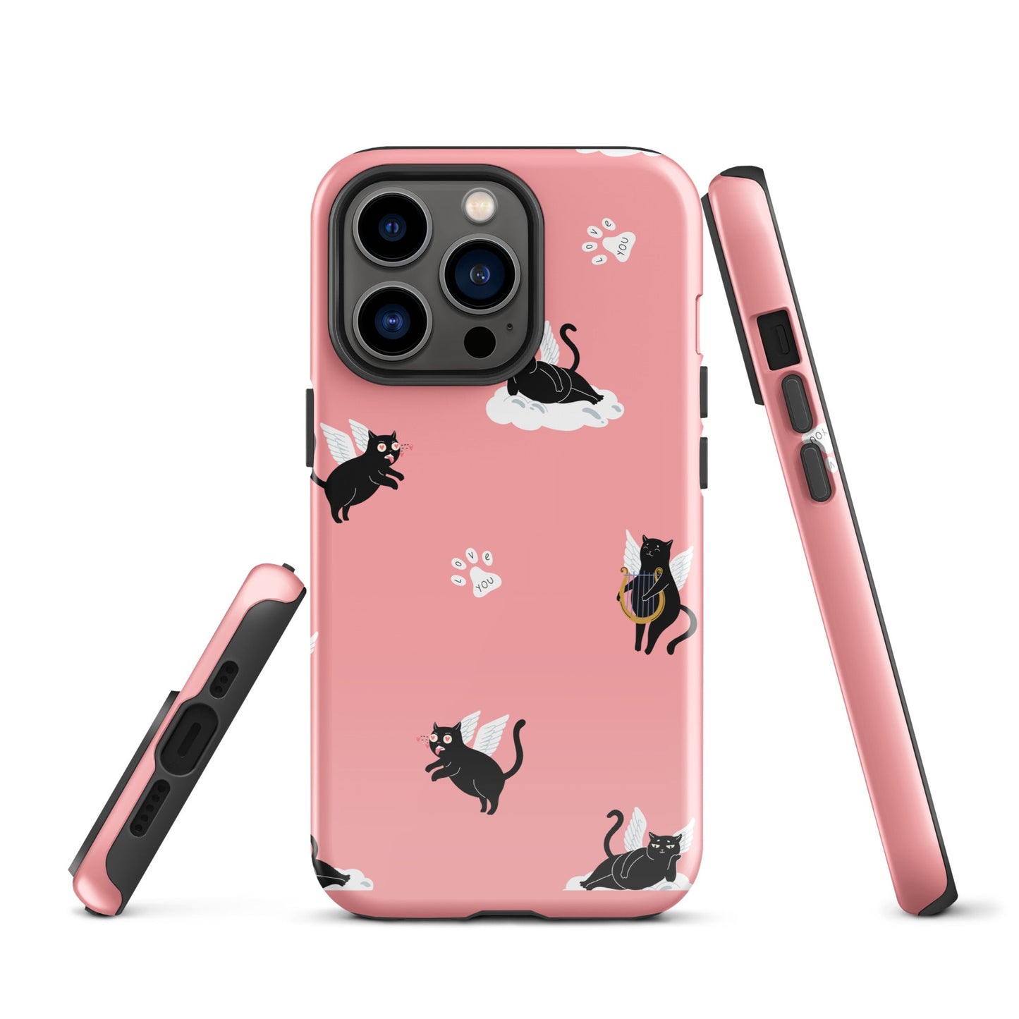 Cute Cat Wing Phone Case - Pink Background with Paw Prints - Sublimegifts4u.com