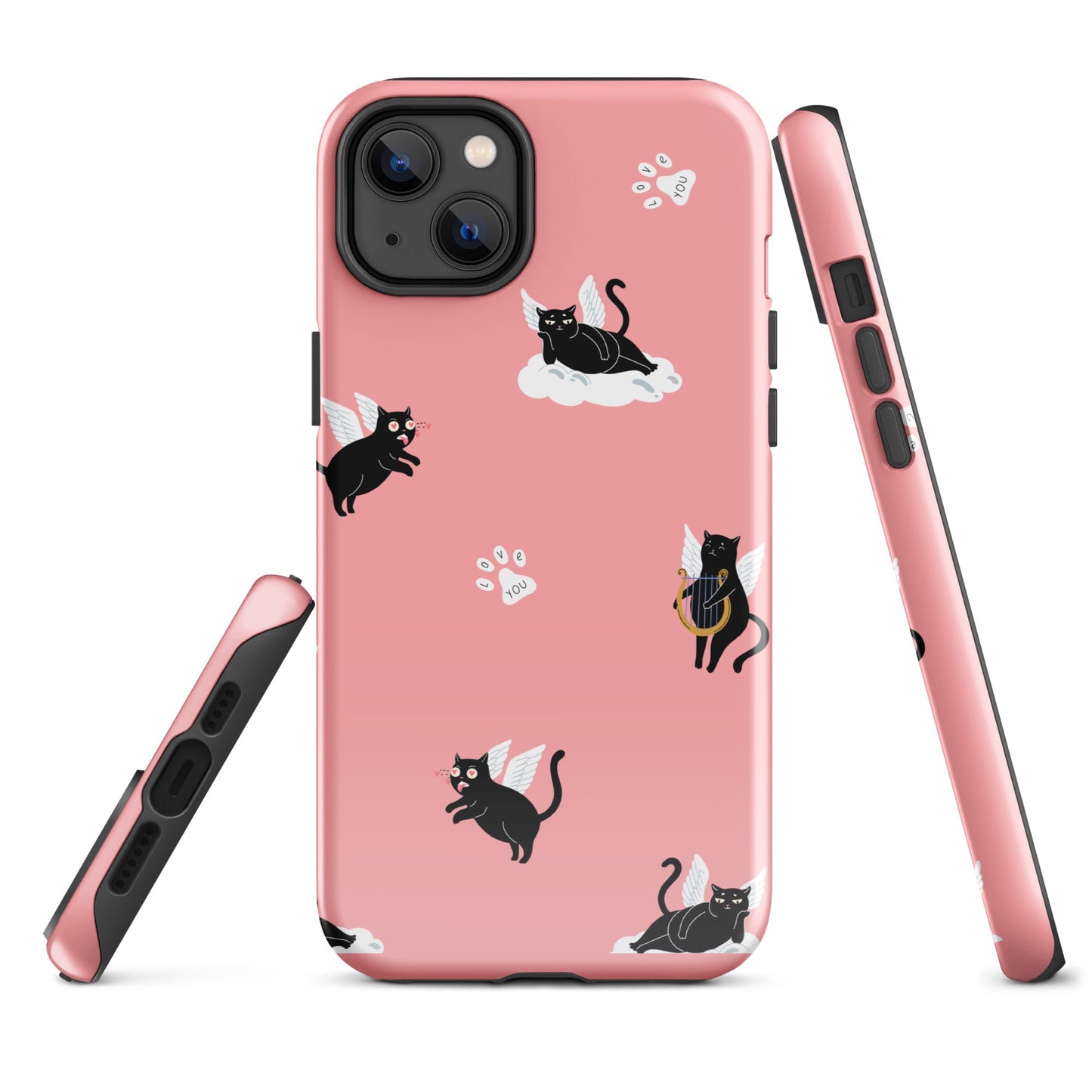 Cute Cat Wing Phone Case - Pink Background with Paw Prints - Sublimegifts4u.com