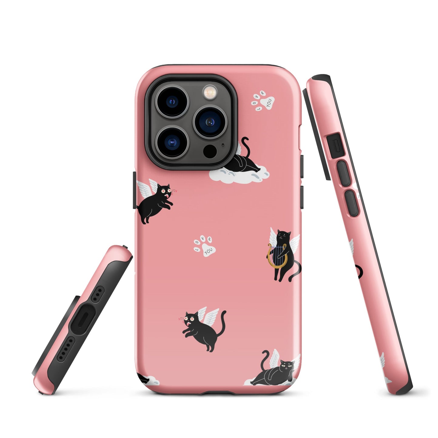 Cute Cat Wing Phone Case - Pink Background with Paw Prints - Sublimegifts4u.com