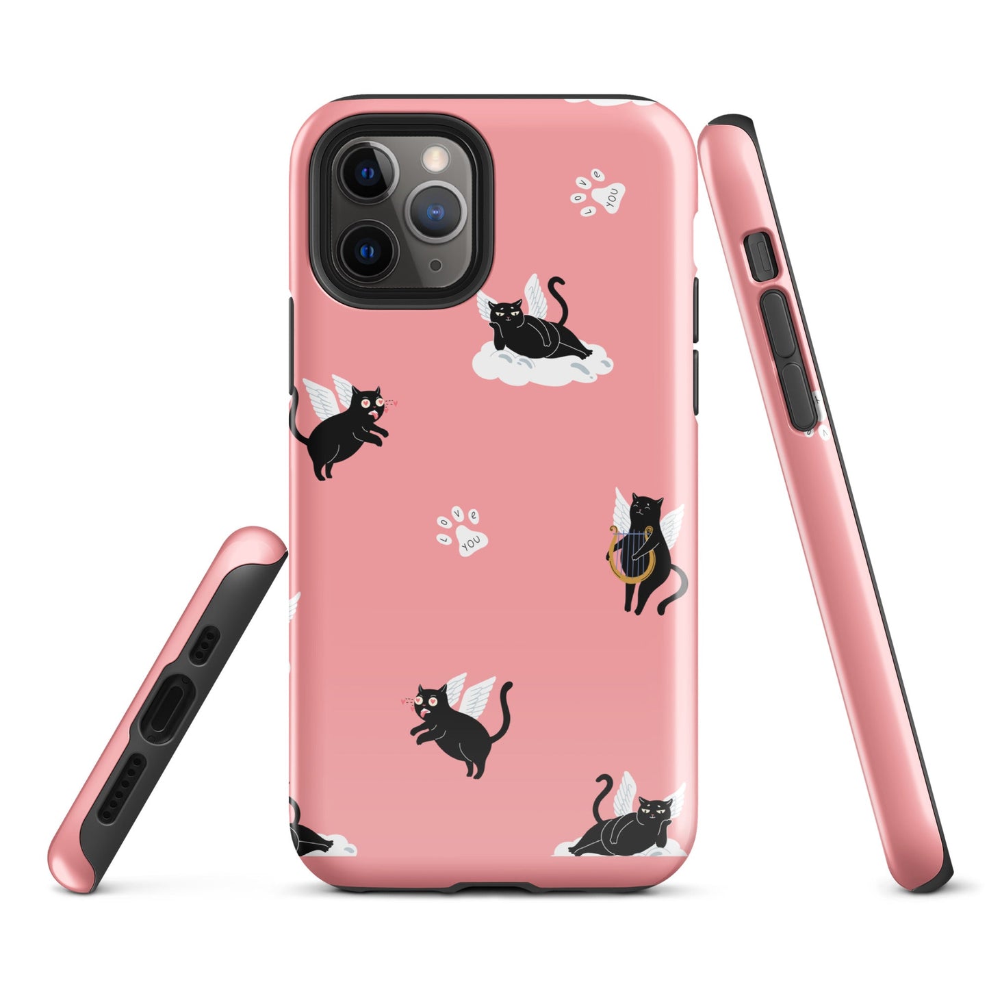 Cute Cat Wing Phone Case - Pink Background with Paw Prints - Sublimegifts4u.com