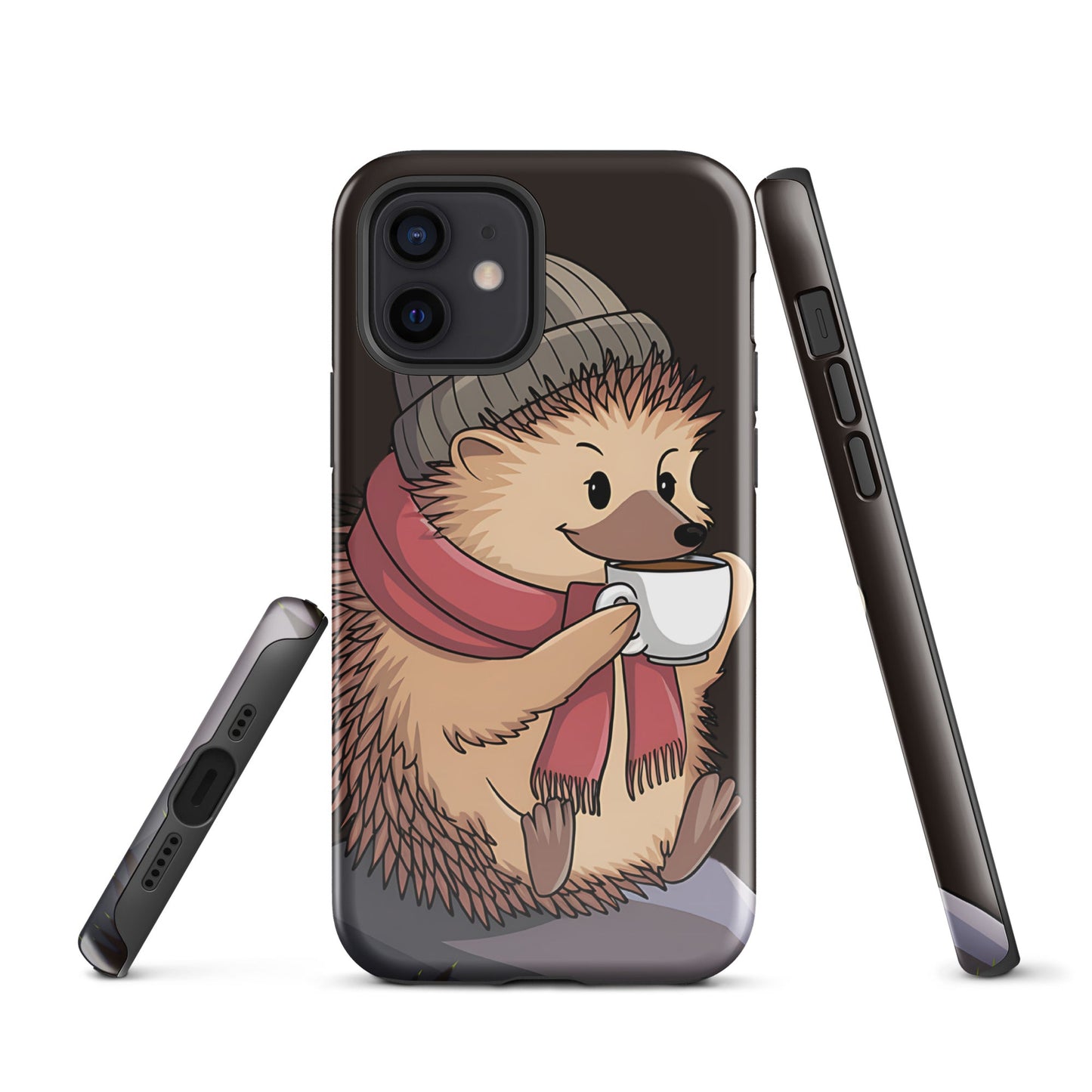 Cute Hedgehog with Scarf & Coffee iPhone Case | Dual - Layer Protection - Sublimegifts4u.com