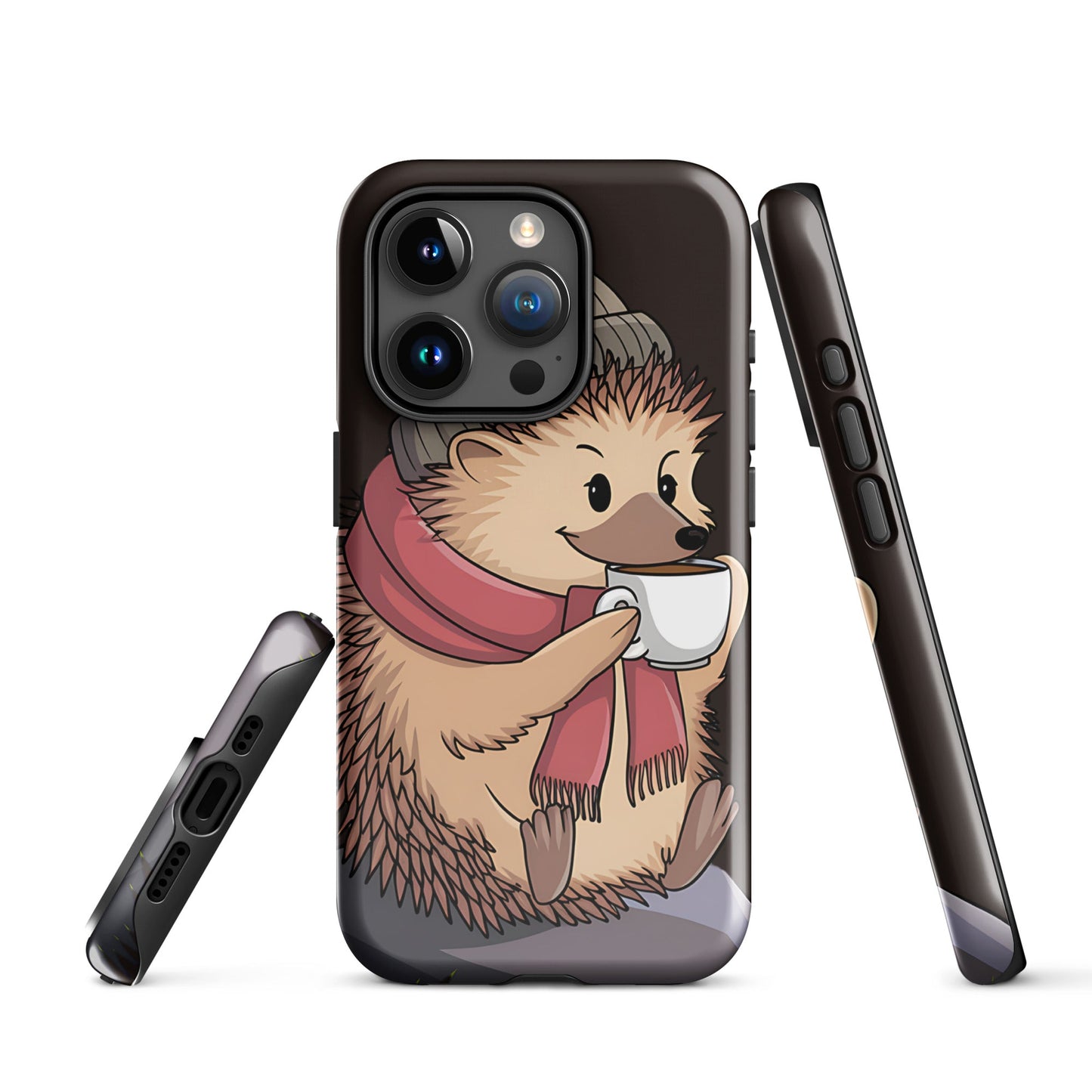 Cute Hedgehog with Scarf & Coffee iPhone Case | Dual - Layer Protection - Sublimegifts4u.com