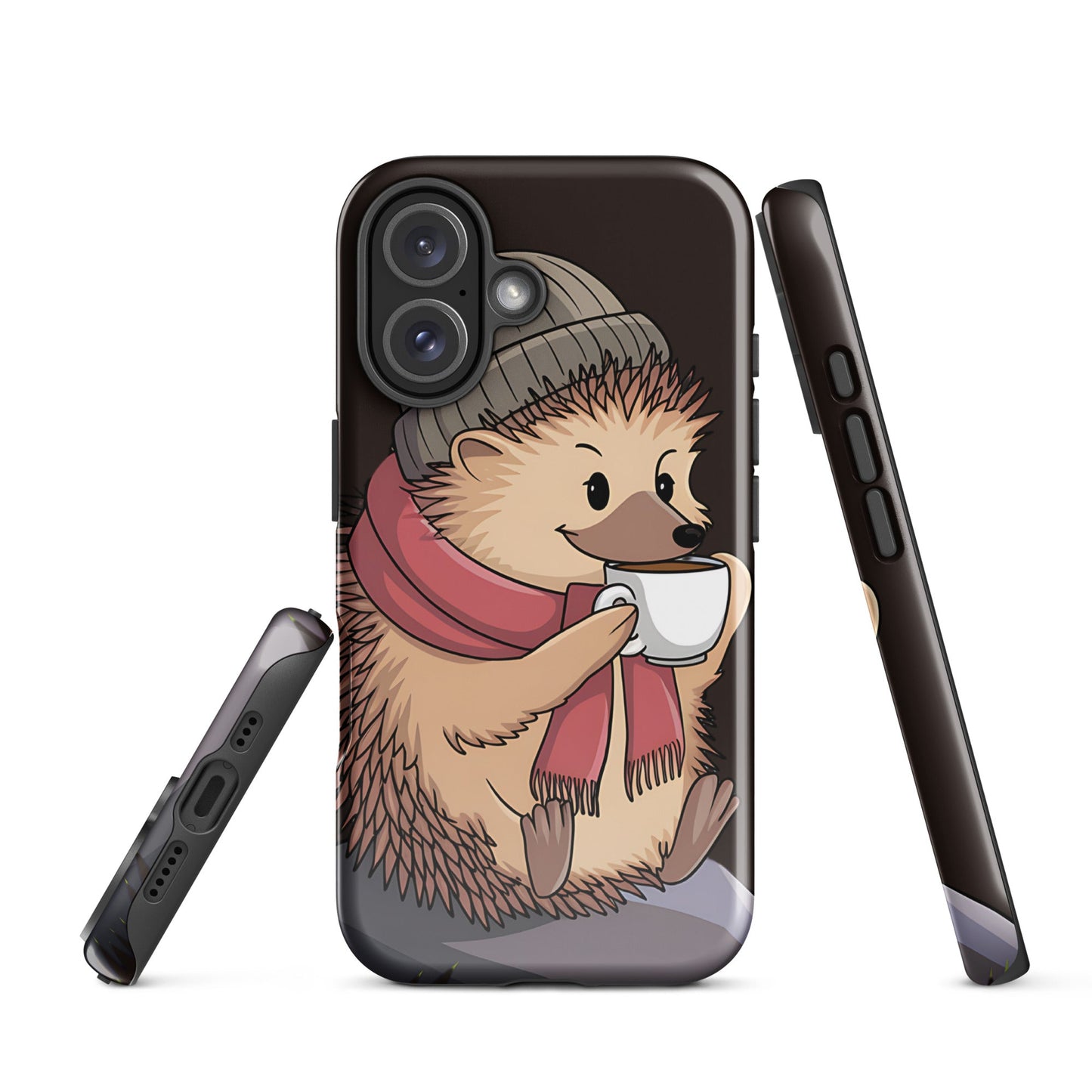 Cute Hedgehog with Scarf & Coffee iPhone Case | Dual - Layer Protection - Sublimegifts4u.com