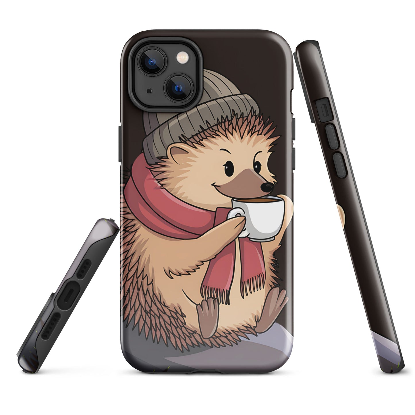 Cute Hedgehog with Scarf & Coffee iPhone Case | Dual - Layer Protection - Sublimegifts4u.com