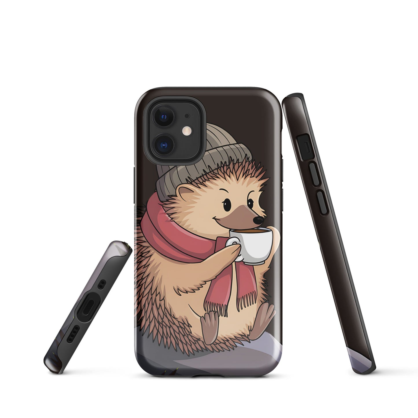 Cute Hedgehog with Scarf & Coffee iPhone Case | Dual - Layer Protection - Sublimegifts4u.com