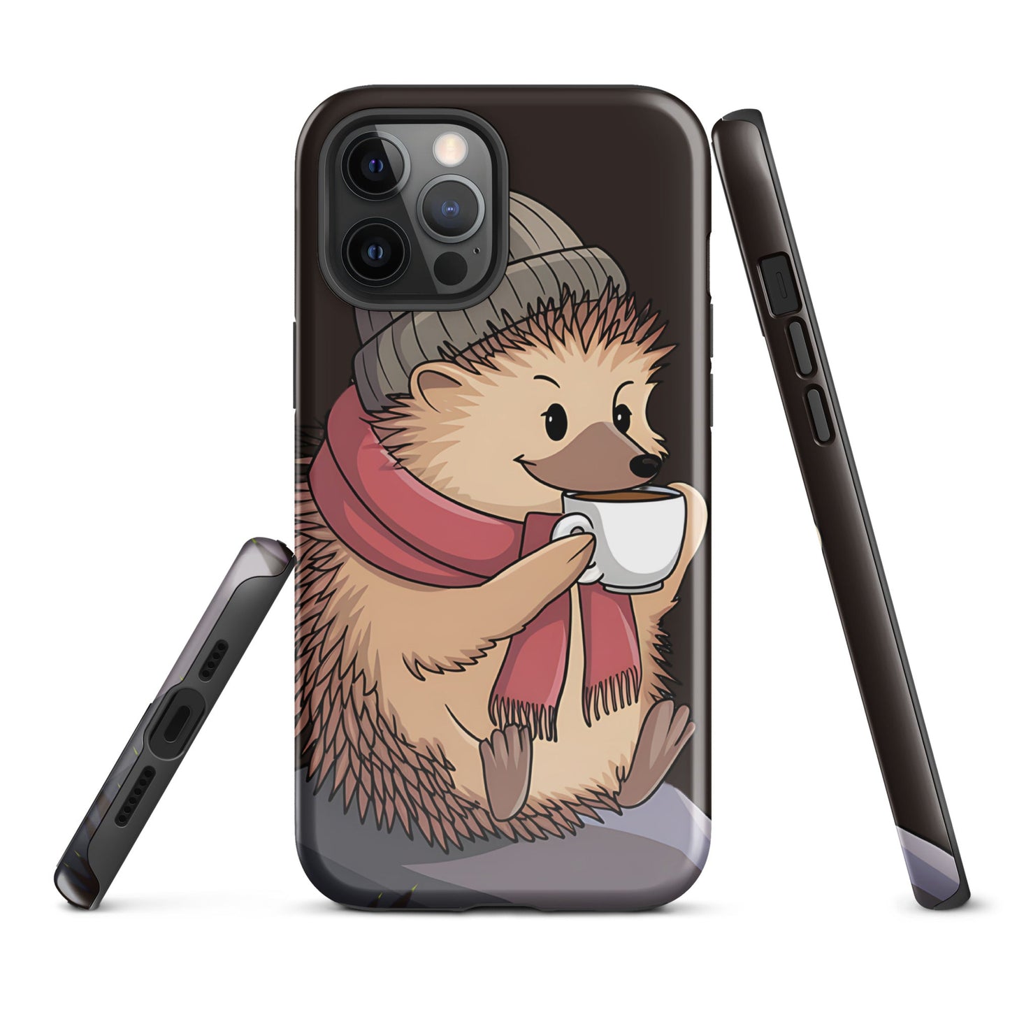 Cute Hedgehog with Scarf & Coffee iPhone Case | Dual - Layer Protection - Sublimegifts4u.com