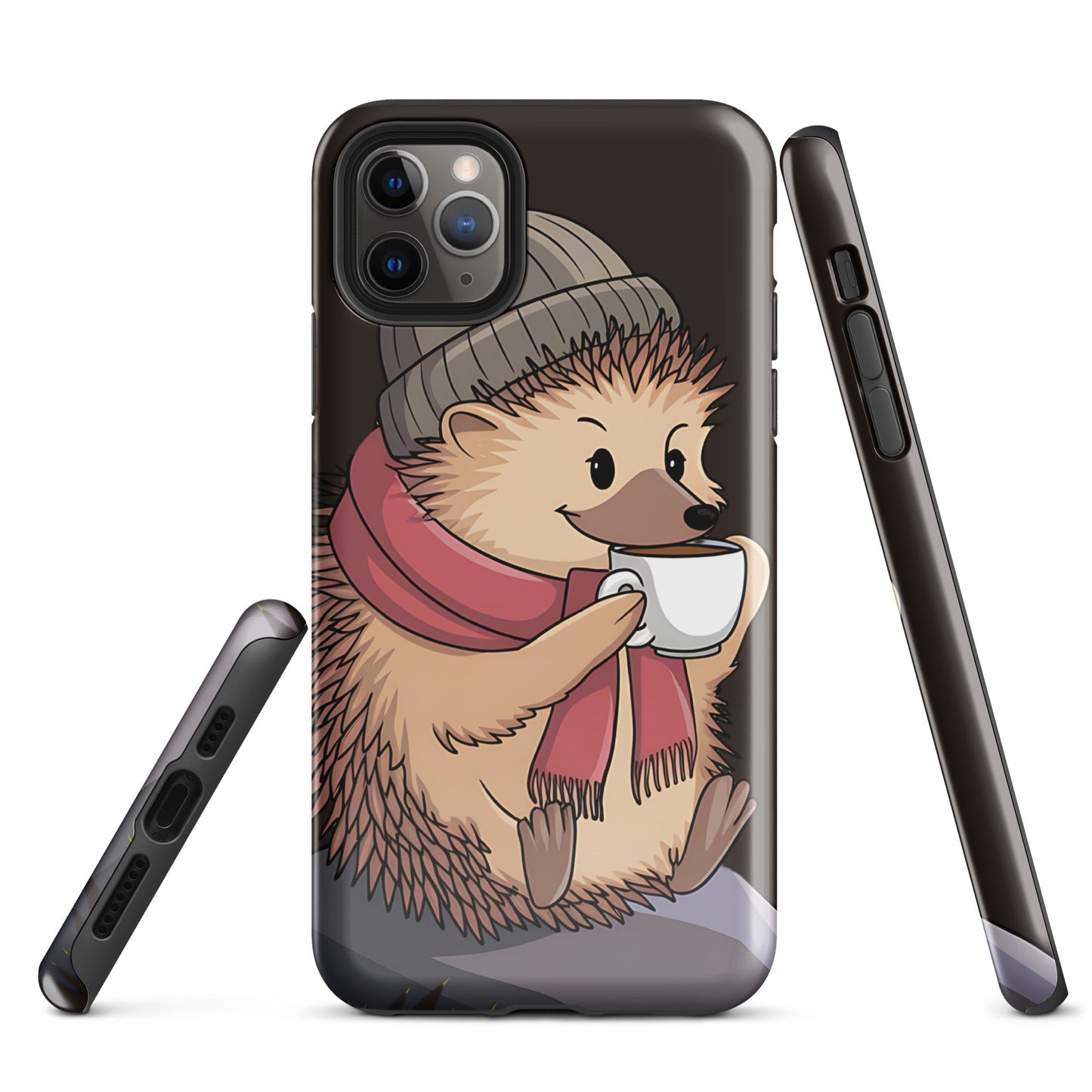 Cute Hedgehog with Scarf & Coffee iPhone Case | Dual - Layer Protection - Sublimegifts4u.com