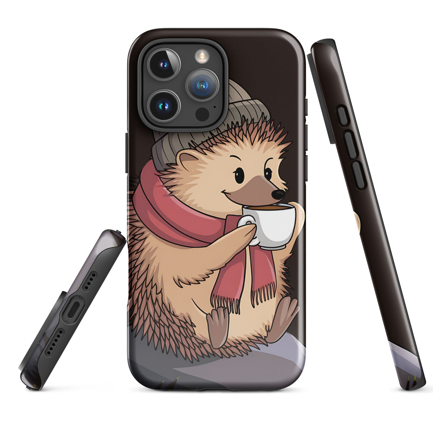 Cute Hedgehog with Scarf & Coffee iPhone Case | Dual - Layer Protection - Sublimegifts4u.com