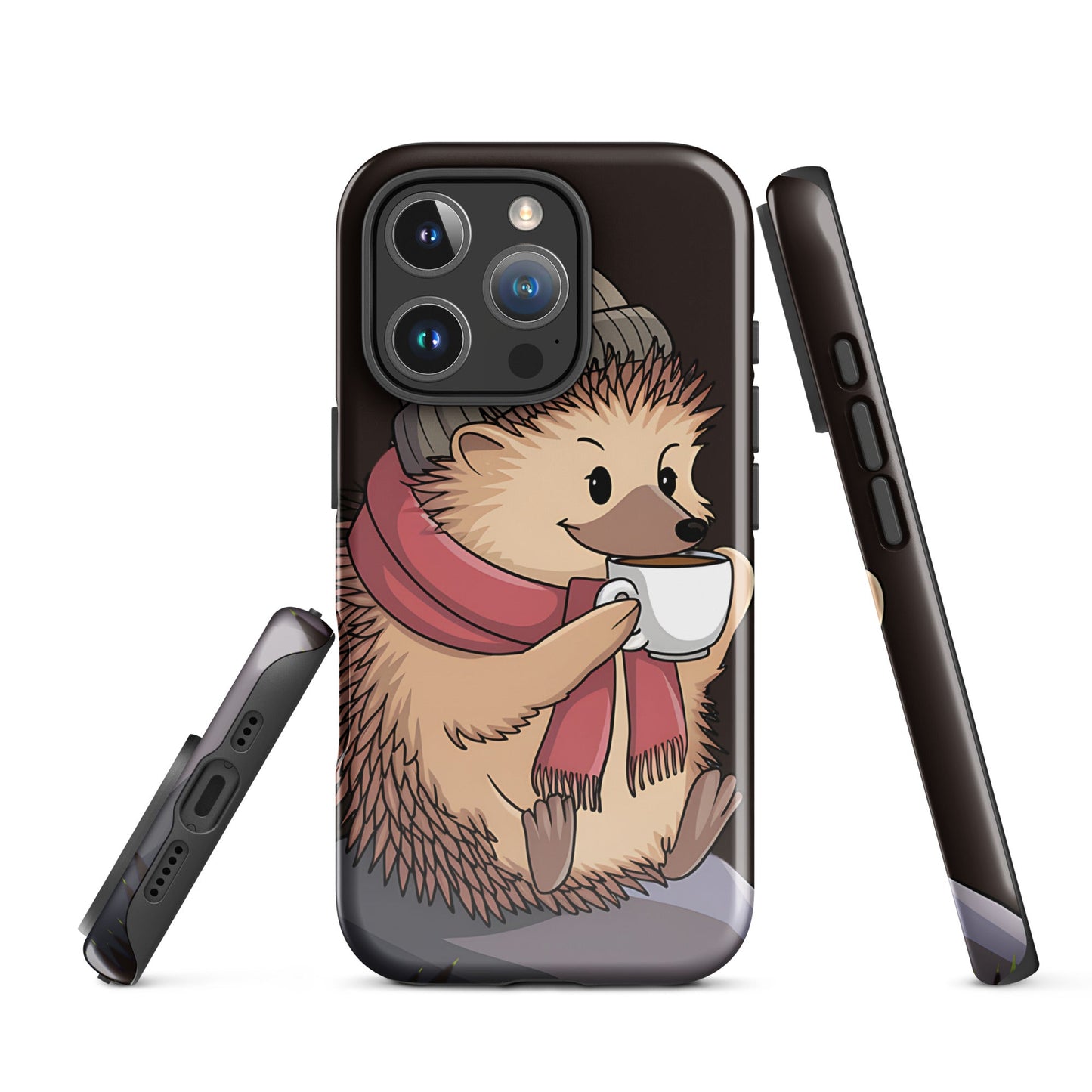 Cute Hedgehog with Scarf & Coffee iPhone Case | Dual - Layer Protection - Sublimegifts4u.com