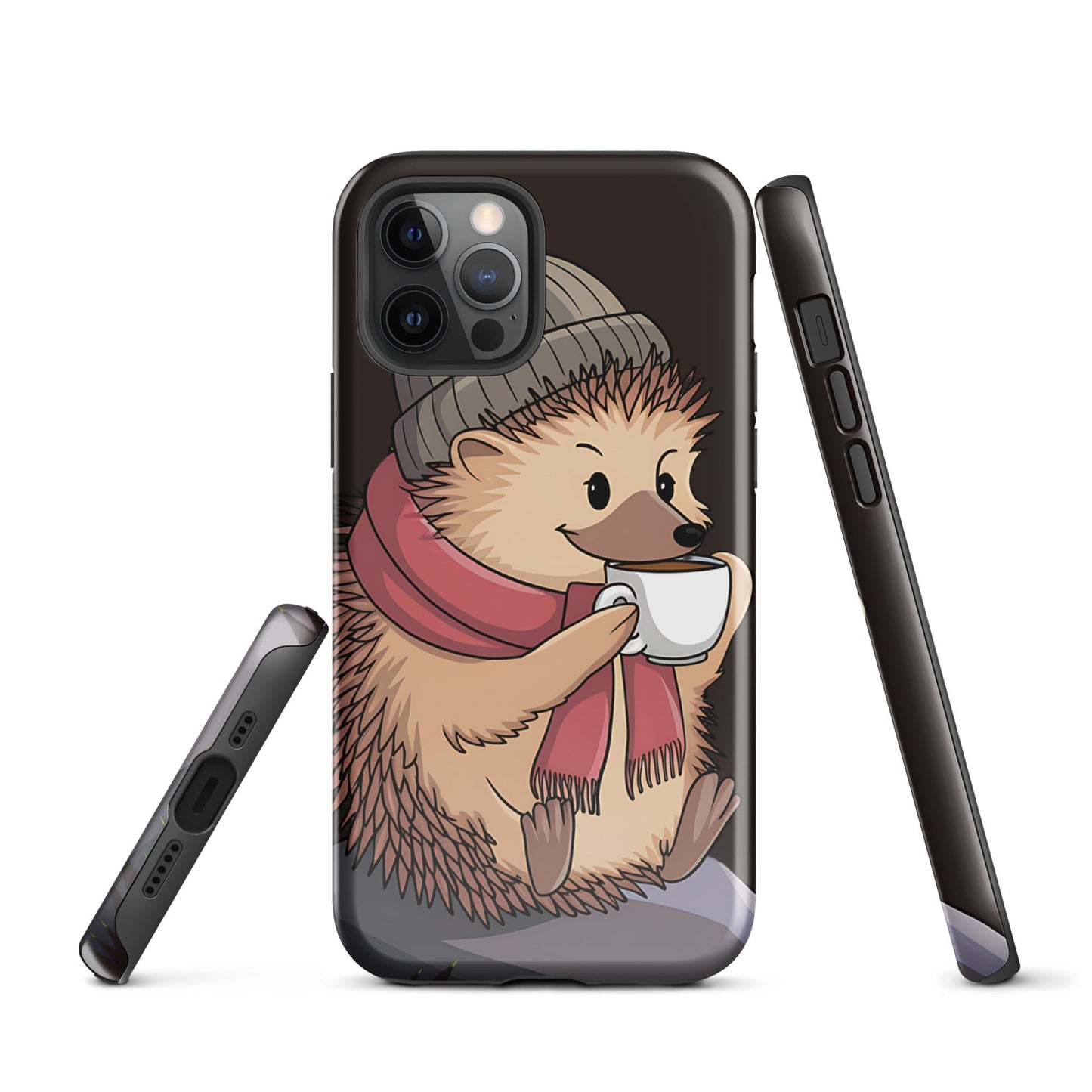 Cute Hedgehog with Scarf & Coffee iPhone Case | Dual - Layer Protection - Sublimegifts4u.com