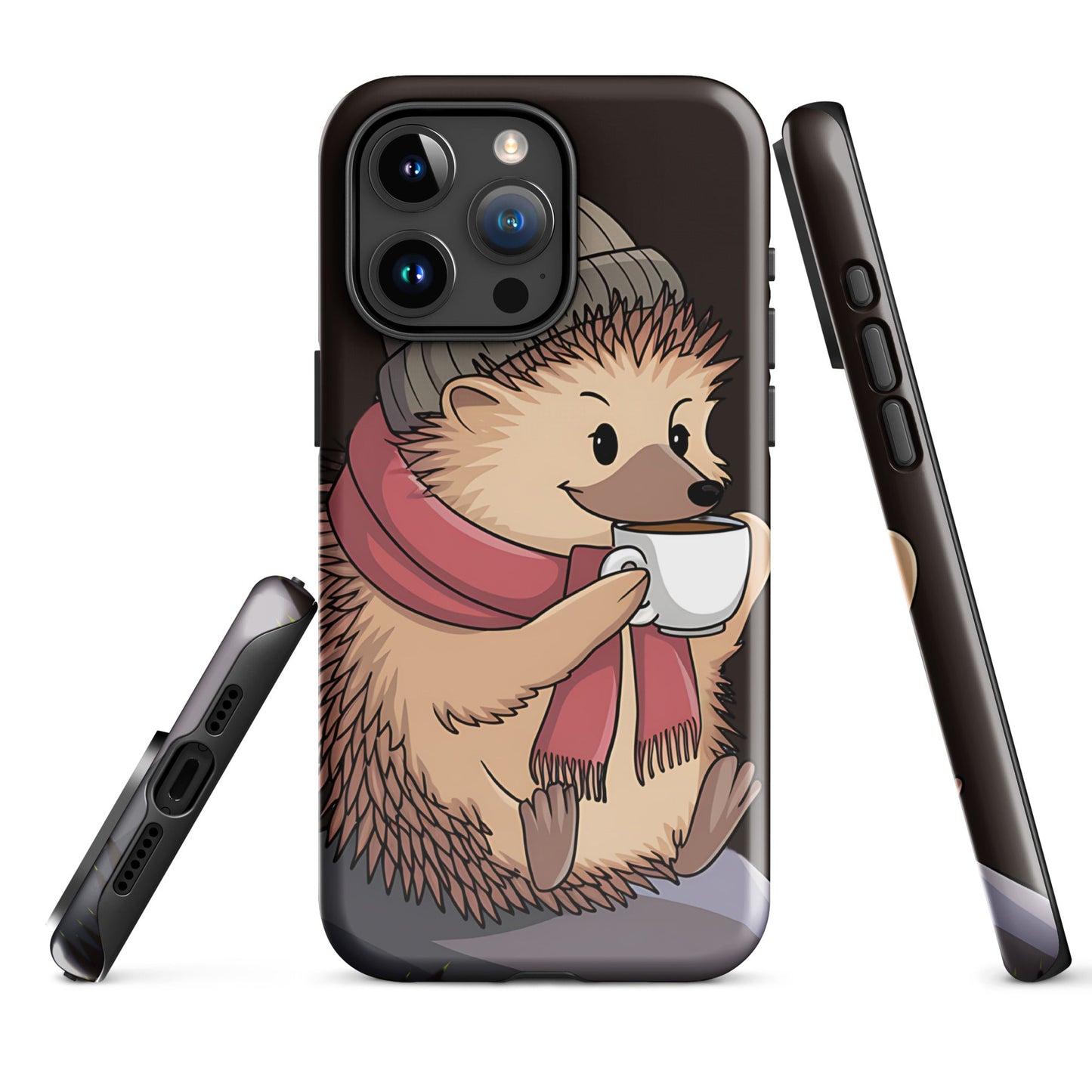 Cute Hedgehog with Scarf & Coffee iPhone Case | Dual - Layer Protection - Sublimegifts4u.com