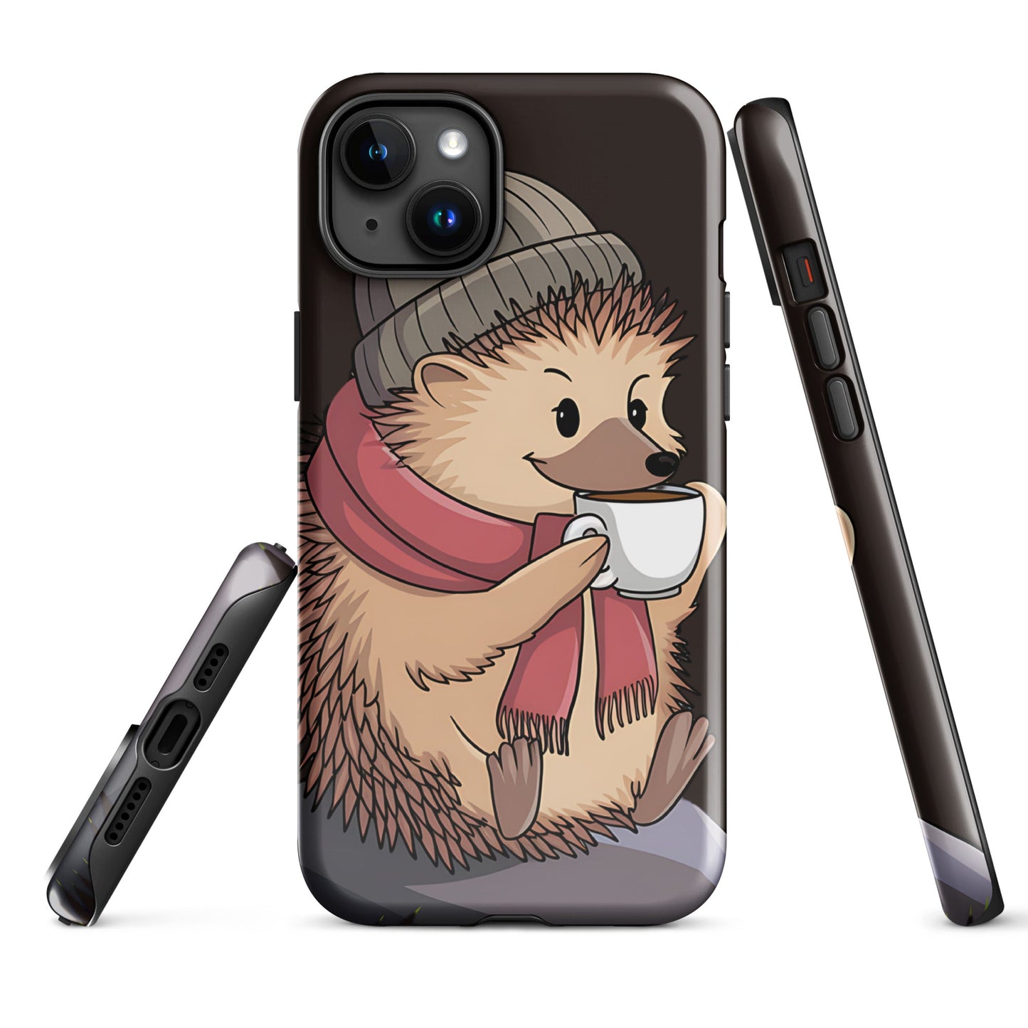 Cute Hedgehog with Scarf & Coffee iPhone Case | Dual - Layer Protection - Sublimegifts4u.com