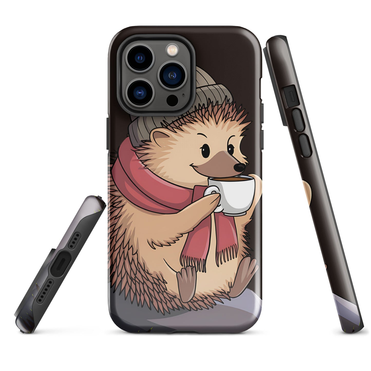 Cute Hedgehog with Scarf & Coffee iPhone Case | Dual - Layer Protection - Sublimegifts4u.com