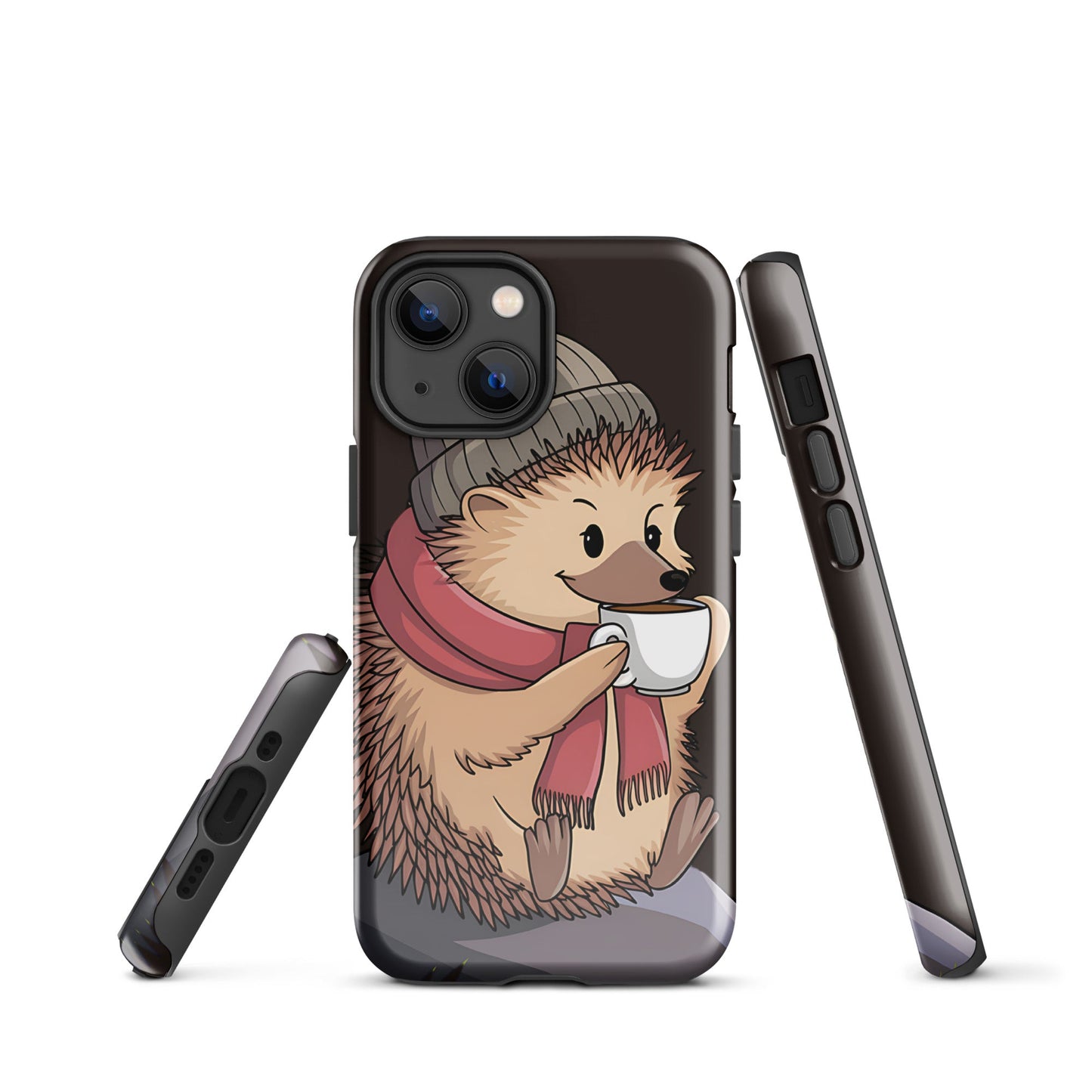 Cute Hedgehog with Scarf & Coffee iPhone Case | Dual - Layer Protection - Sublimegifts4u.com