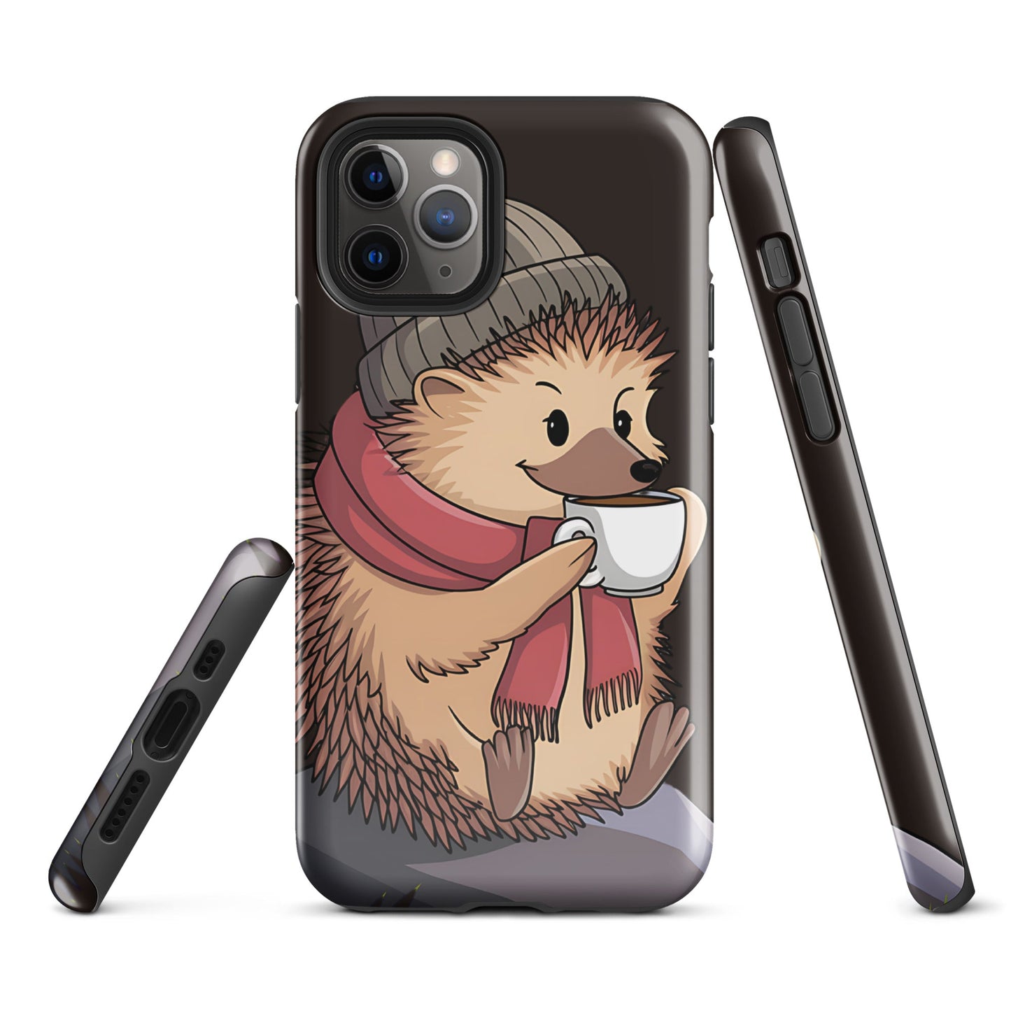 Cute Hedgehog with Scarf & Coffee iPhone Case | Dual - Layer Protection - Sublimegifts4u.com