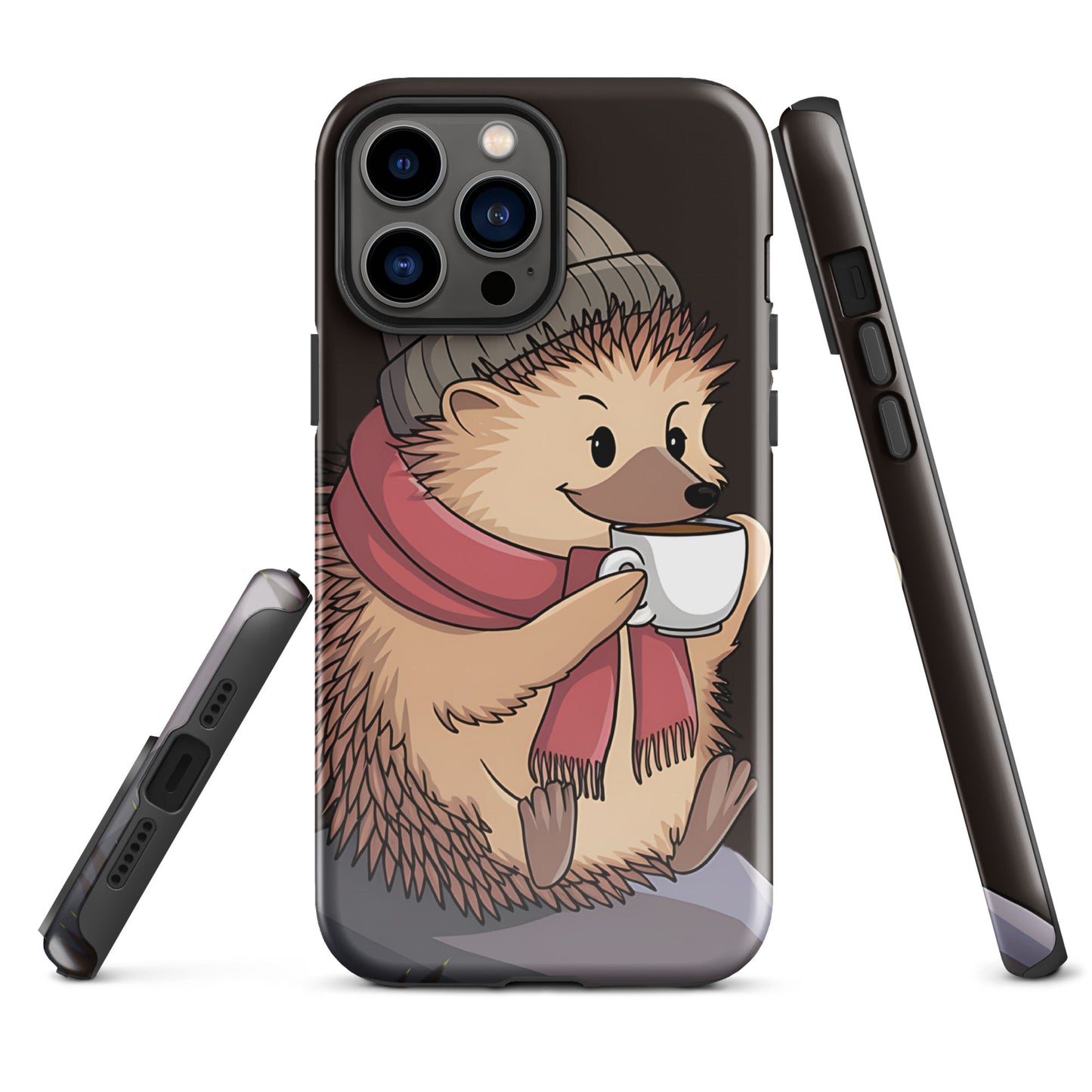 Cute Hedgehog with Scarf & Coffee iPhone Case | Dual - Layer Protection - Sublimegifts4u.com