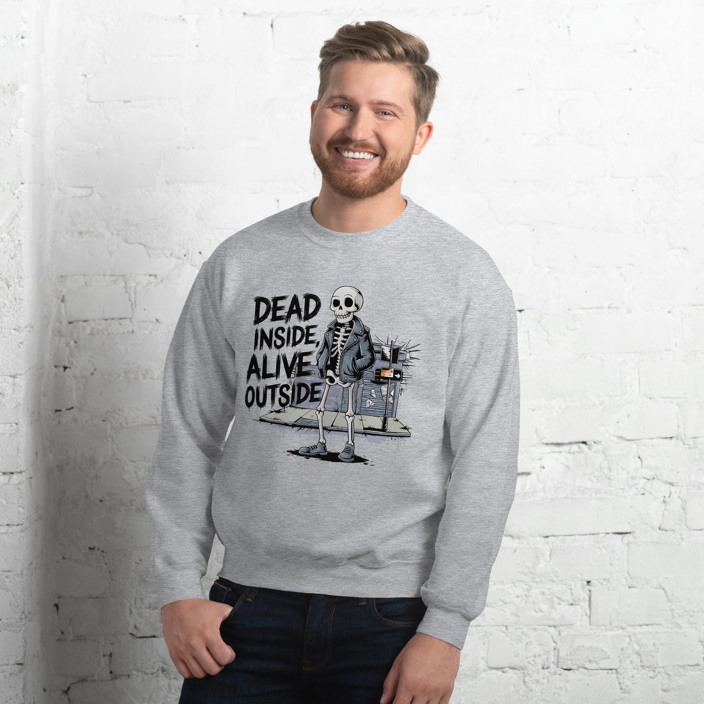 Dead Inside Alive Outside Funny Skeleton Sweatshirt for Men – Cozy & Warm - Sublimegifts4u.com