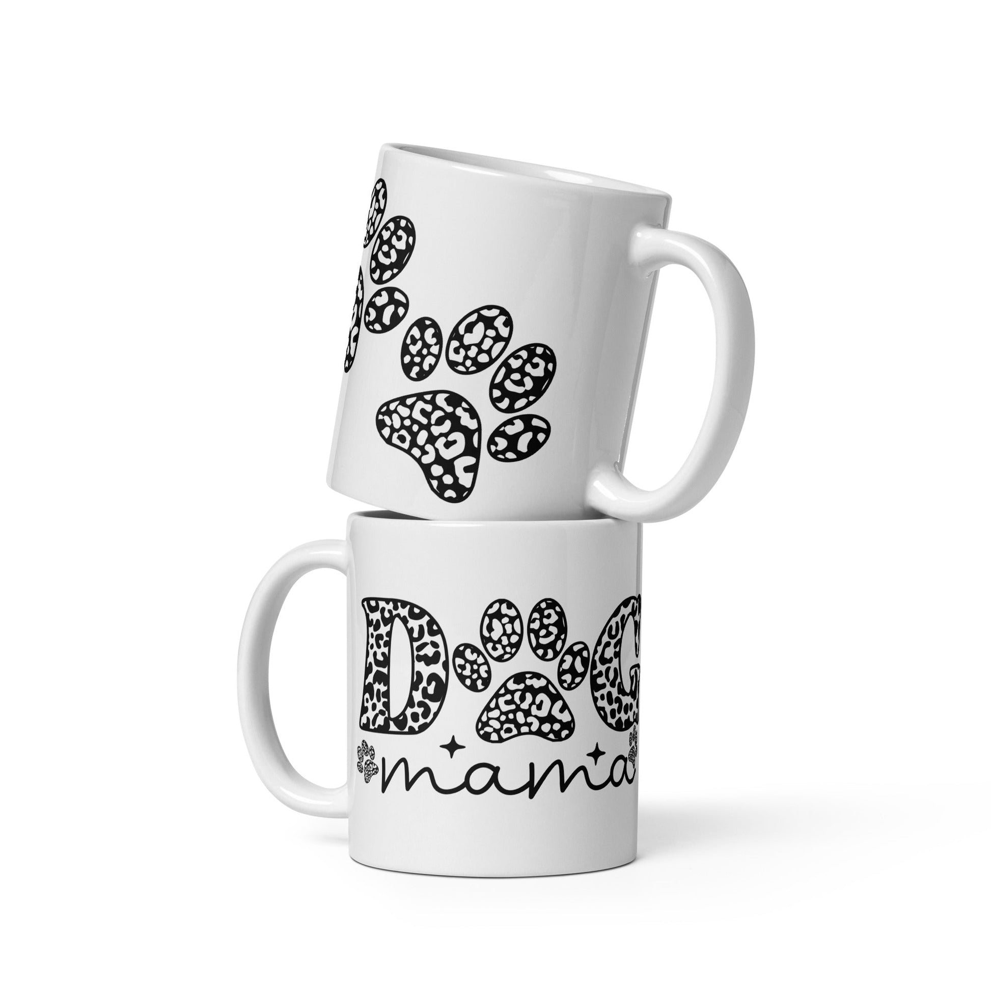 Dog Mama 11oz Mug with Black and White Pawprints Design - Sublimegifts4u.com