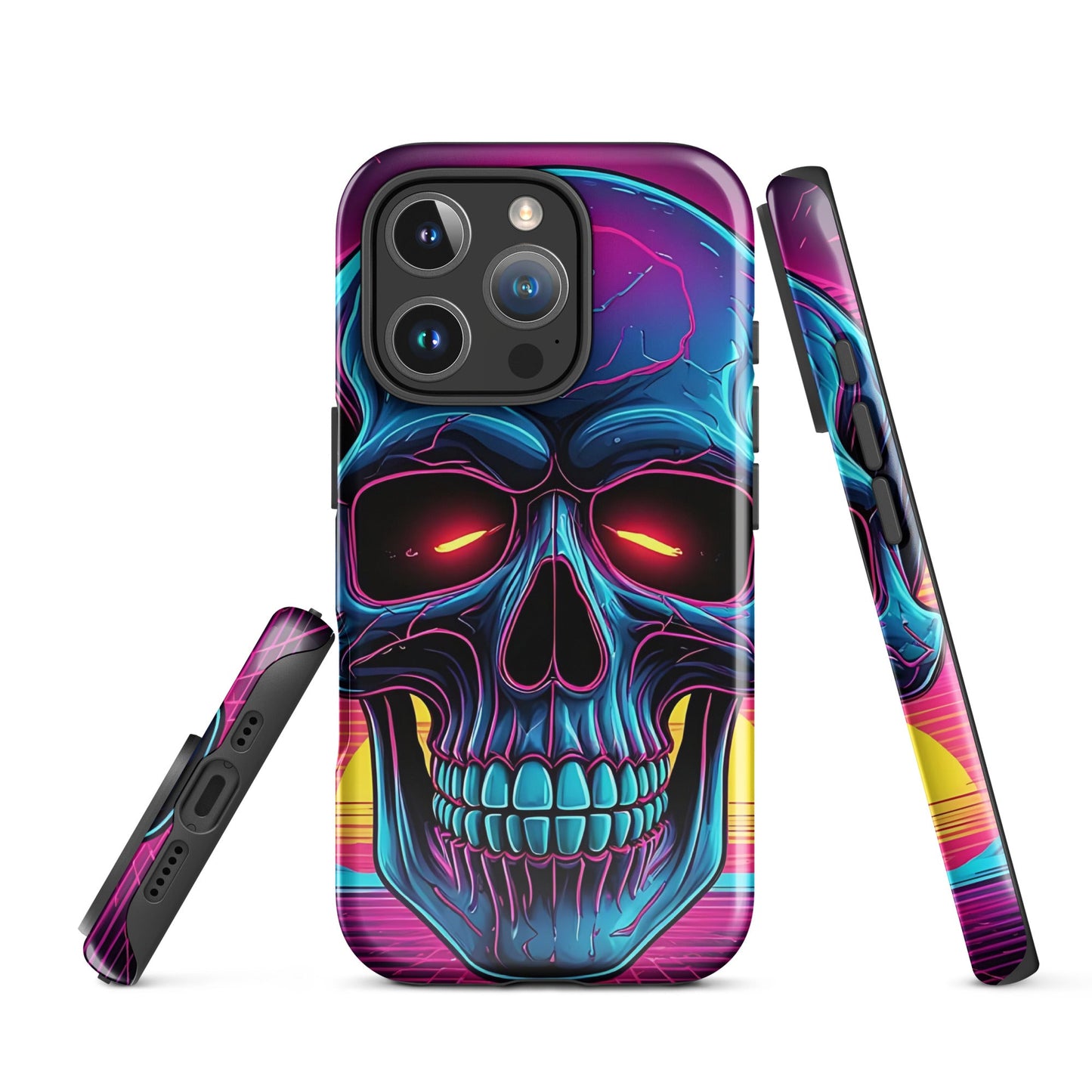 Edgy iPhone Tough Case with Neon Skull on Vibrant Background | Dual - Layer Protection - Sublimegifts4u.com