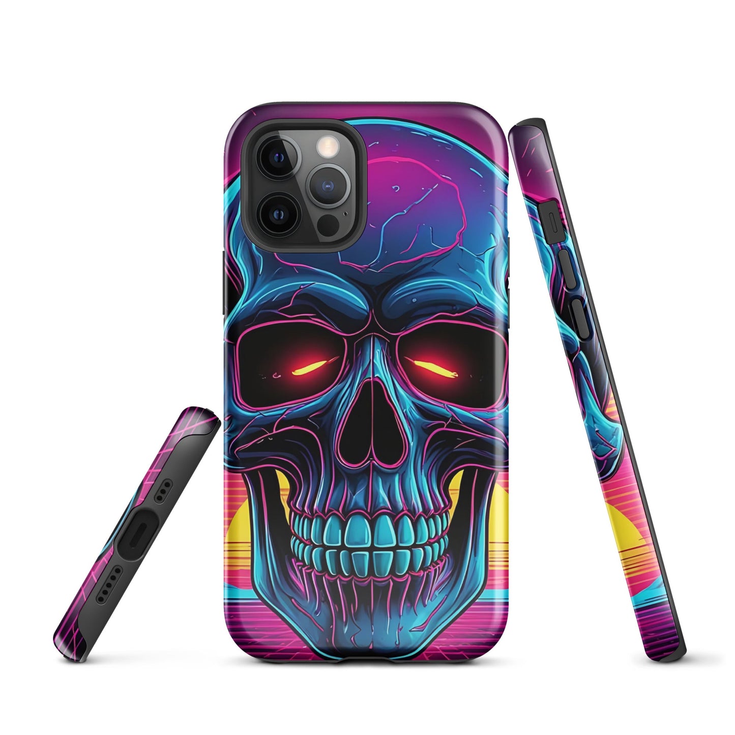 Edgy iPhone Tough Case with Neon Skull on Vibrant Background | Dual - Layer Protection - Sublimegifts4u.com