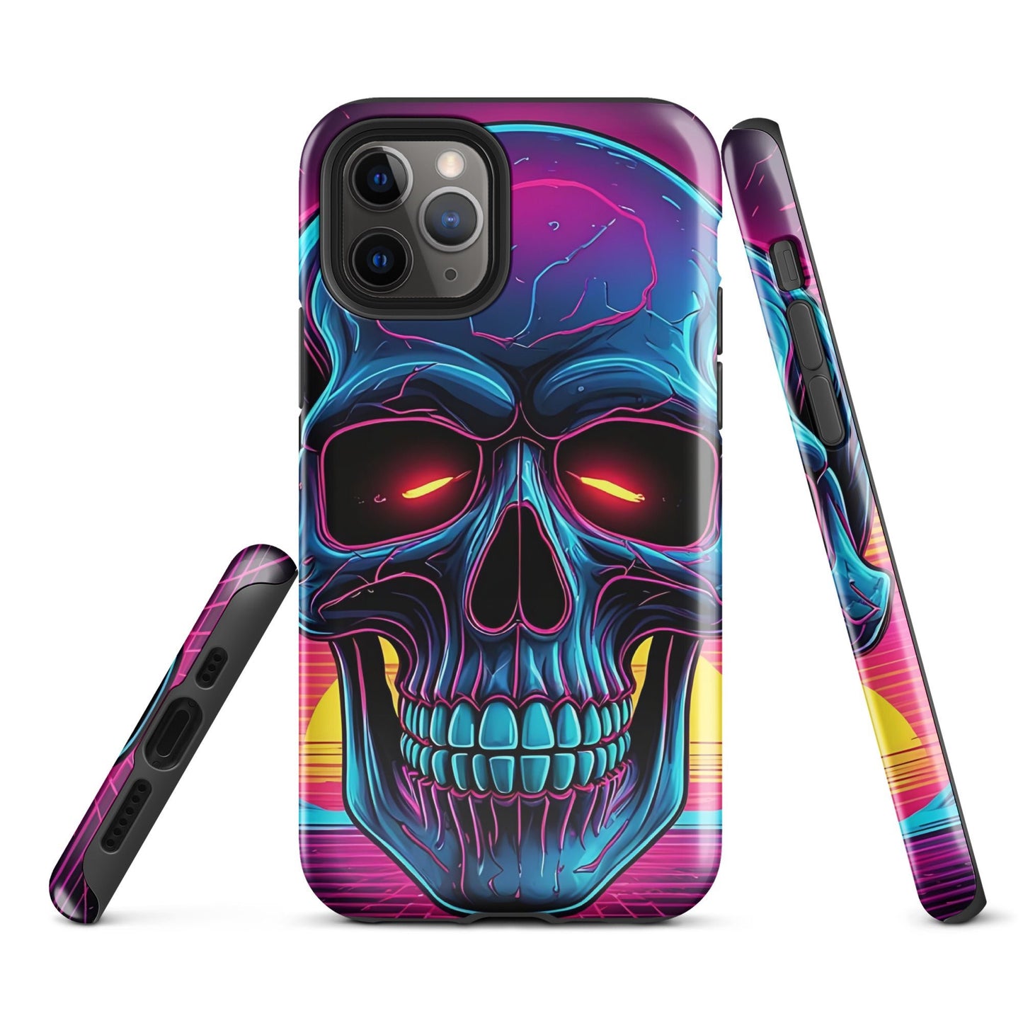 Edgy iPhone Tough Case with Neon Skull on Vibrant Background | Dual - Layer Protection - Sublimegifts4u.com