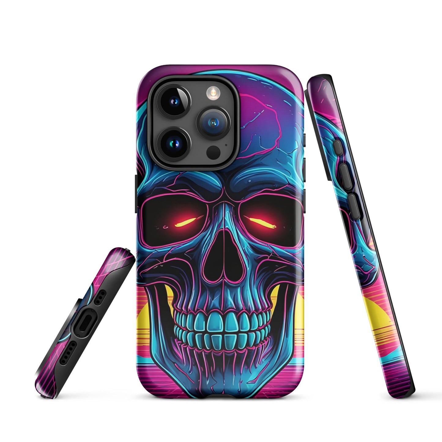 Edgy iPhone Tough Case with Neon Skull on Vibrant Background | Dual - Layer Protection - Sublimegifts4u.com