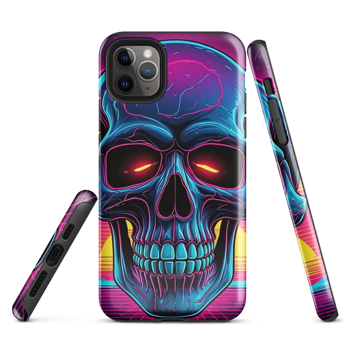 Edgy iPhone Tough Case with Neon Skull on Vibrant Background | Dual - Layer Protection - Sublimegifts4u.com