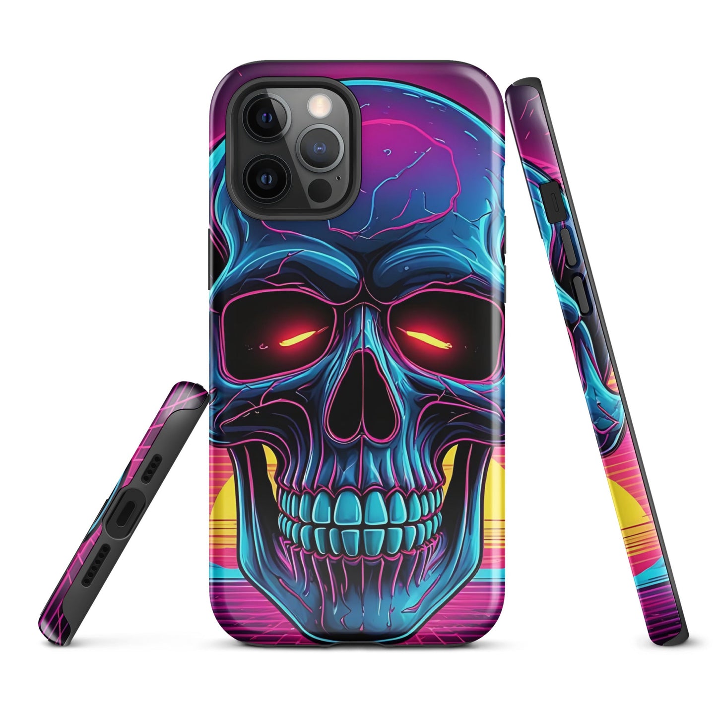 Edgy iPhone Tough Case with Neon Skull on Vibrant Background | Dual - Layer Protection - Sublimegifts4u.com