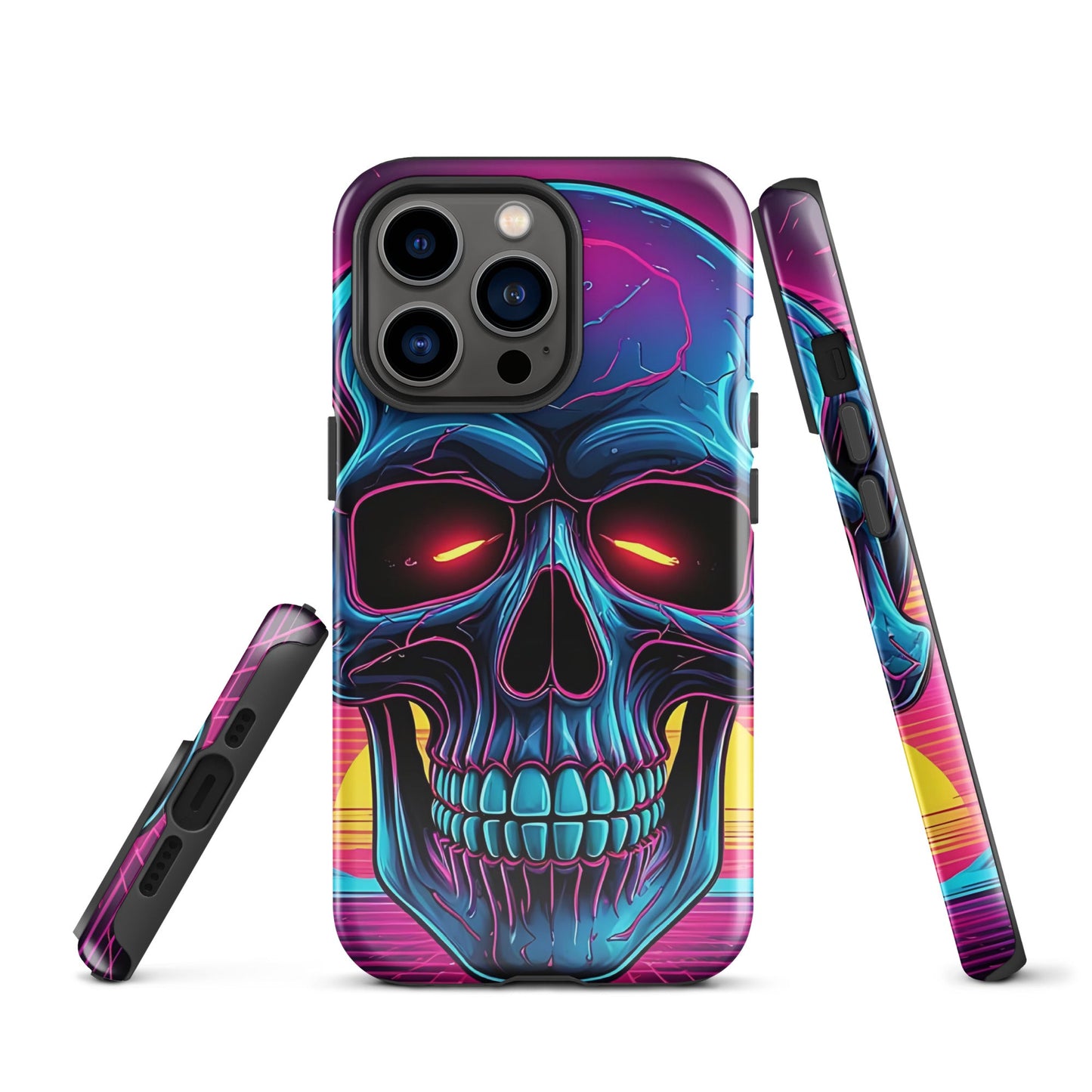 Edgy iPhone Tough Case with Neon Skull on Vibrant Background | Dual - Layer Protection - Sublimegifts4u.com