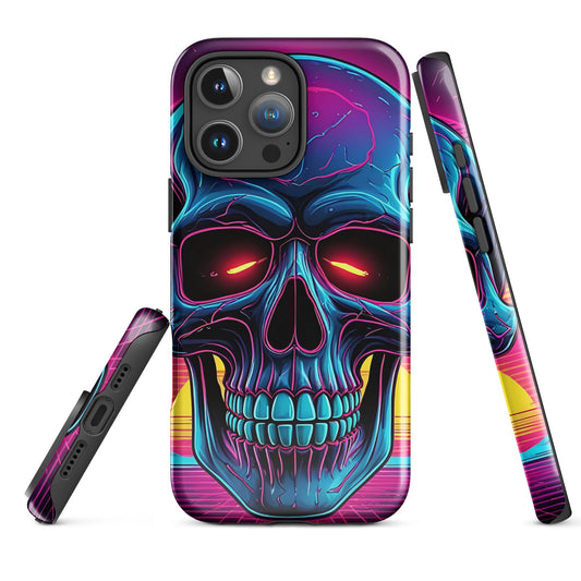 Edgy iPhone Tough Case with Neon Skull on Vibrant Background | Dual - Layer Protection - Sublimegifts4u.com