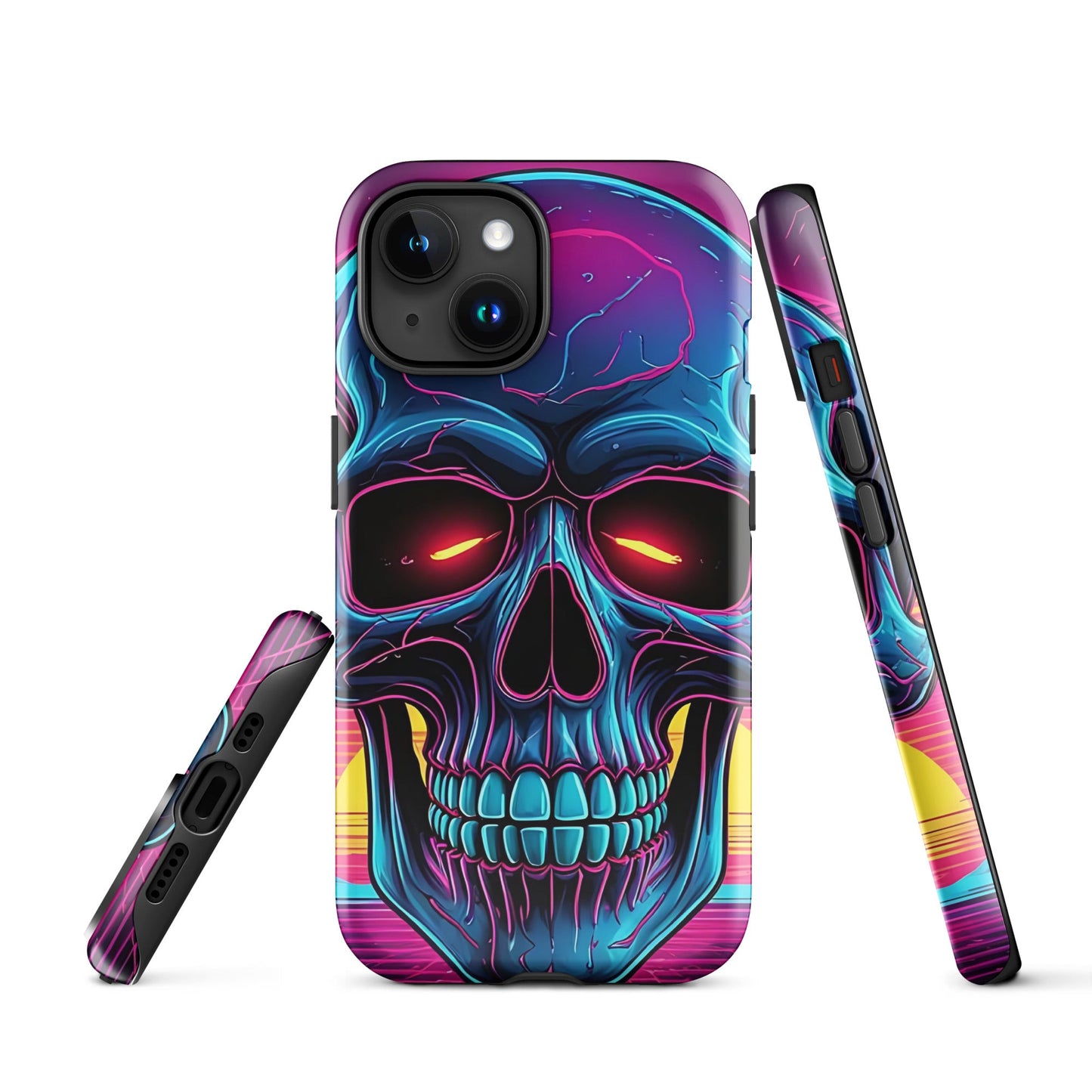 Edgy iPhone Tough Case with Neon Skull on Vibrant Background | Dual - Layer Protection - Sublimegifts4u.com