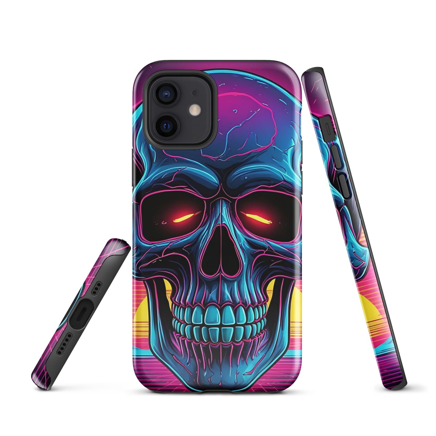 Edgy iPhone Tough Case with Neon Skull on Vibrant Background | Dual - Layer Protection - Sublimegifts4u.com